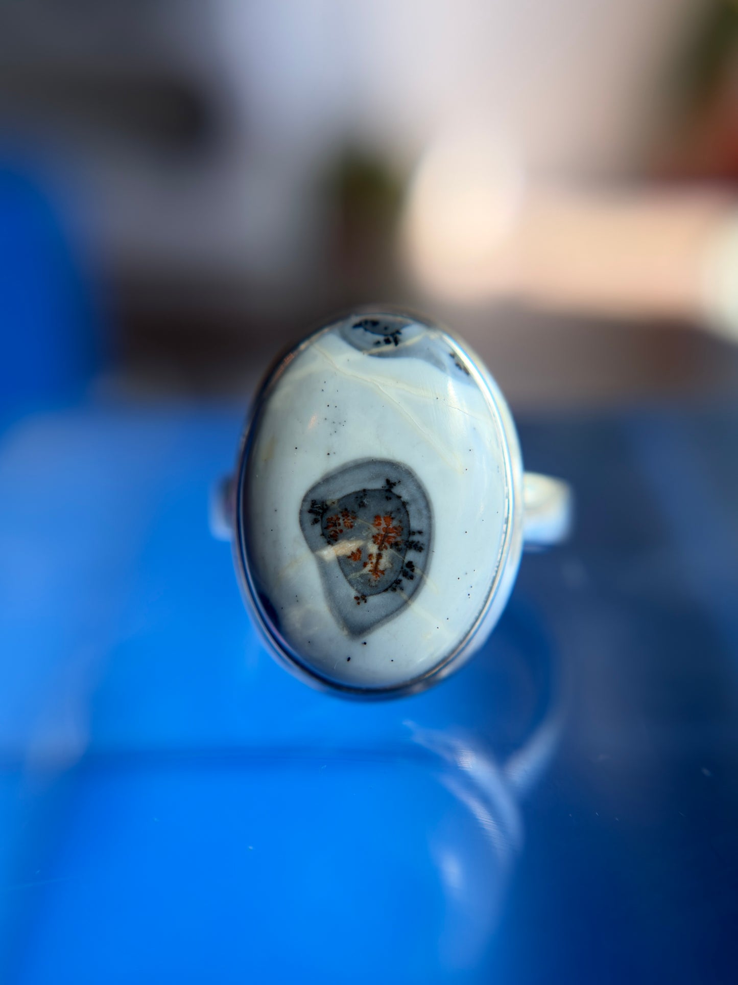 White Malingo Jasper Ring Size 7 Sterling Silver