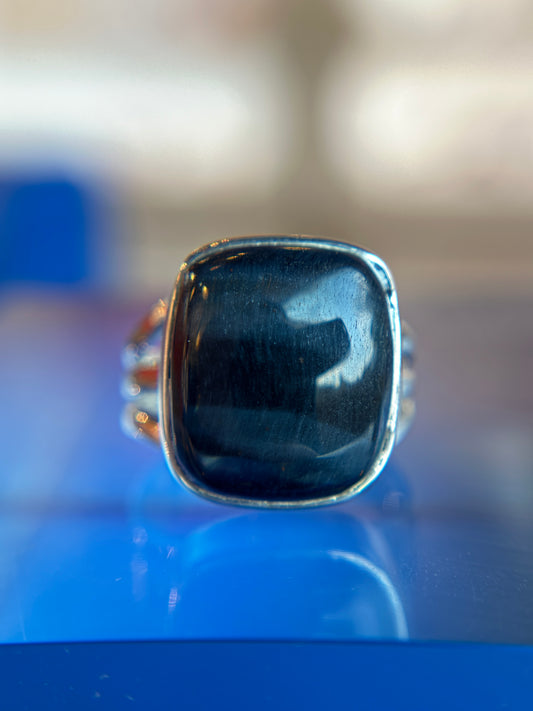 Blue Tiger’s Eye Ring Size 5 Sterling Silver