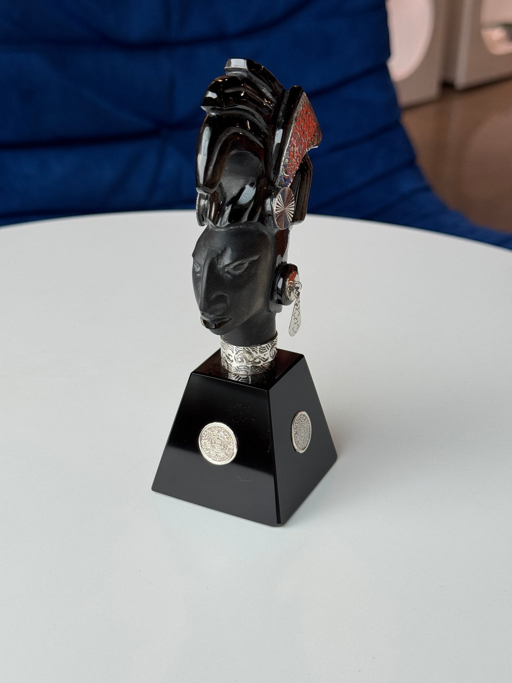Kʼinich Janaabʼ Pakal The Great Silver Sheen Obsidian Sculpture