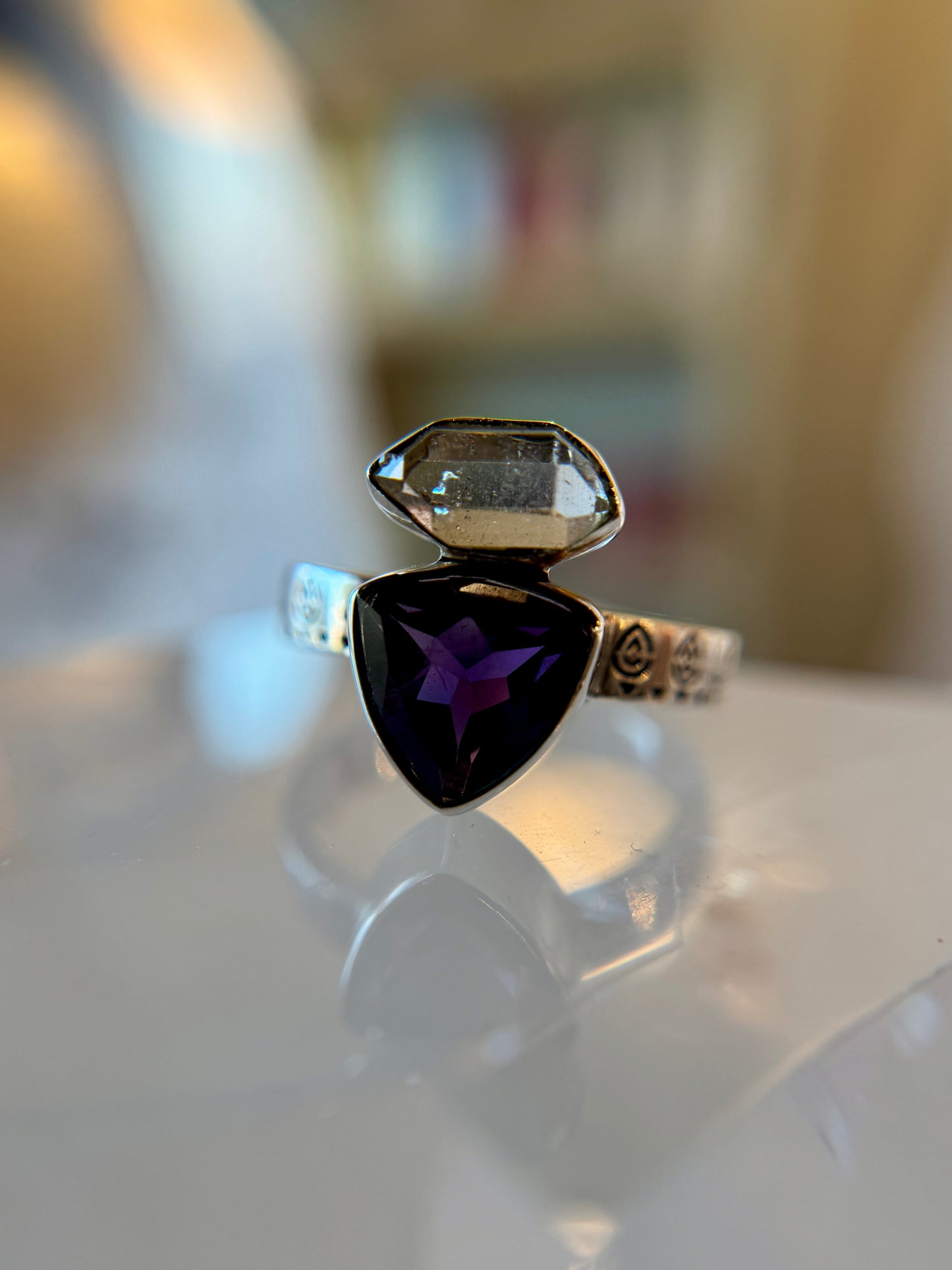 Amethyst Ring With Herkimer Diamond Size 10
