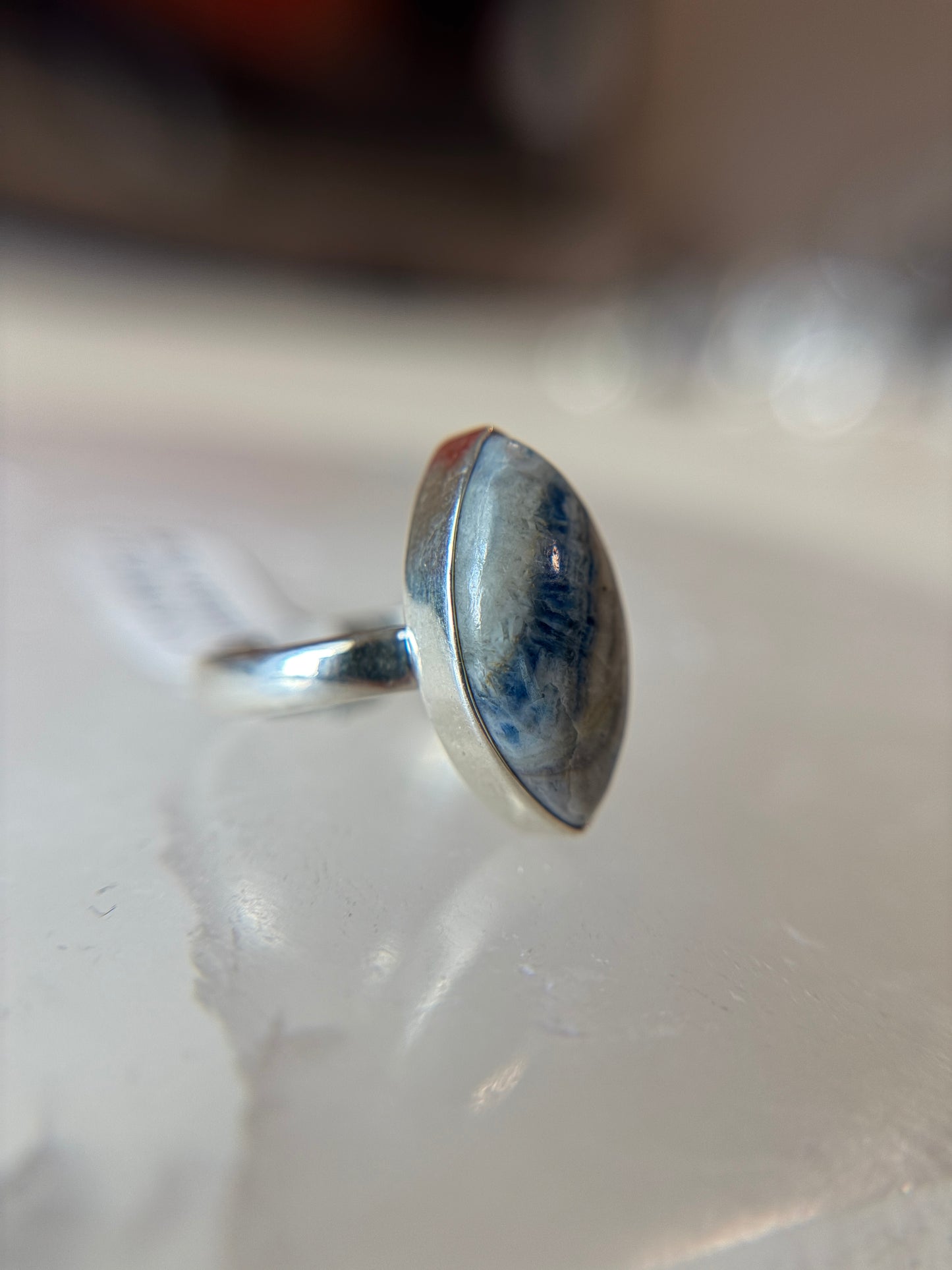 Blue Scheelite Ring Size 7 Sterling Silver