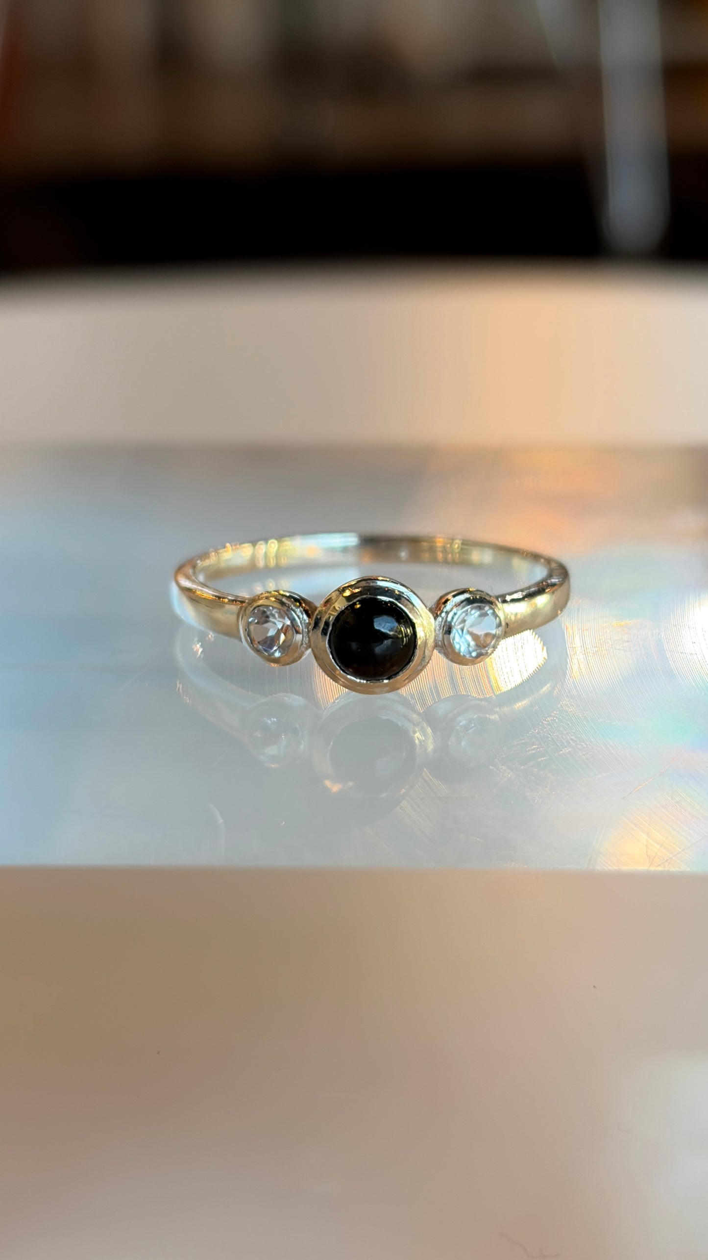 Sterling Silver Black Onyx and White Topaz Ring Size 9