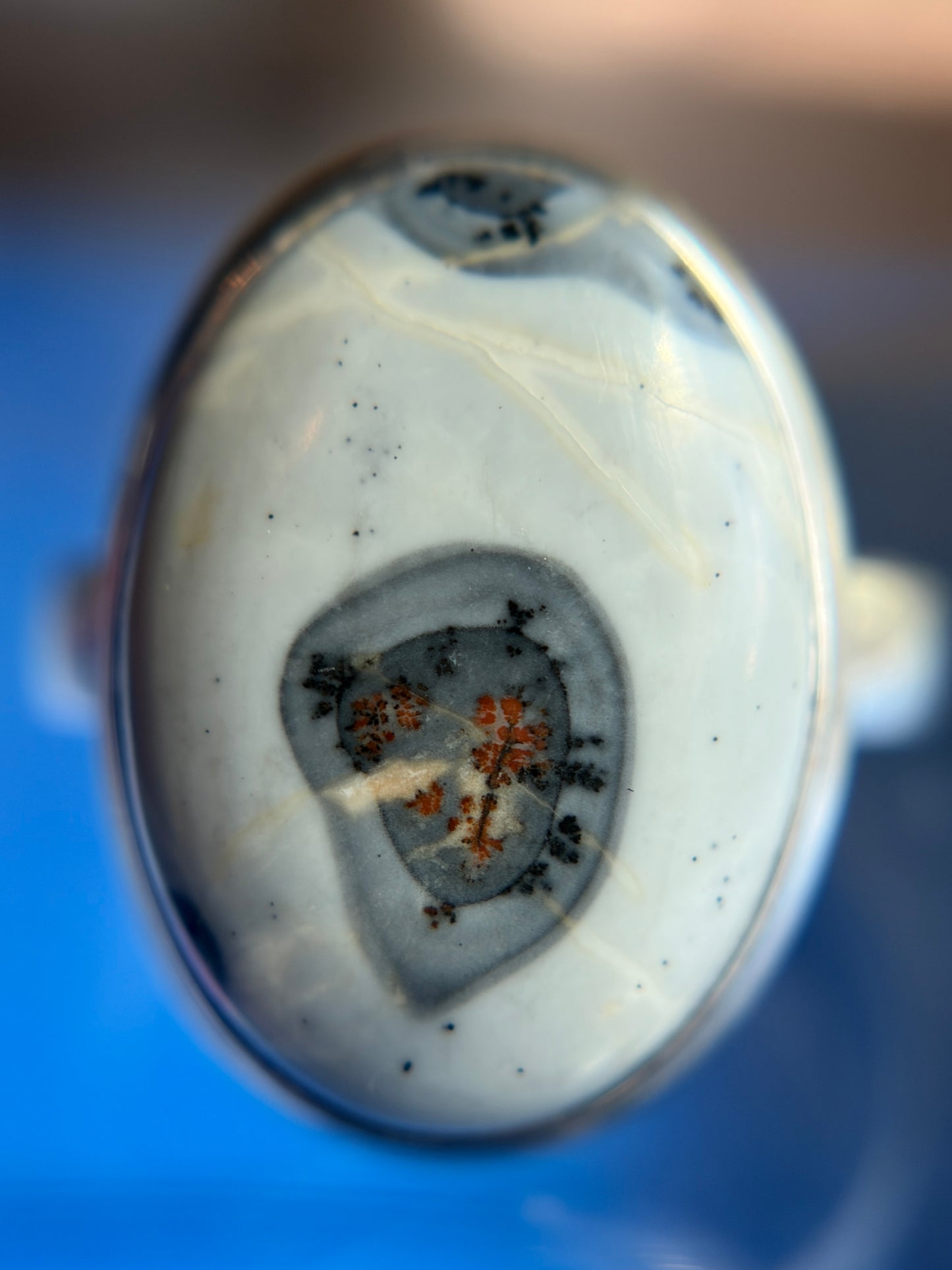White Malingo Jasper Ring Size 7 Sterling Silver