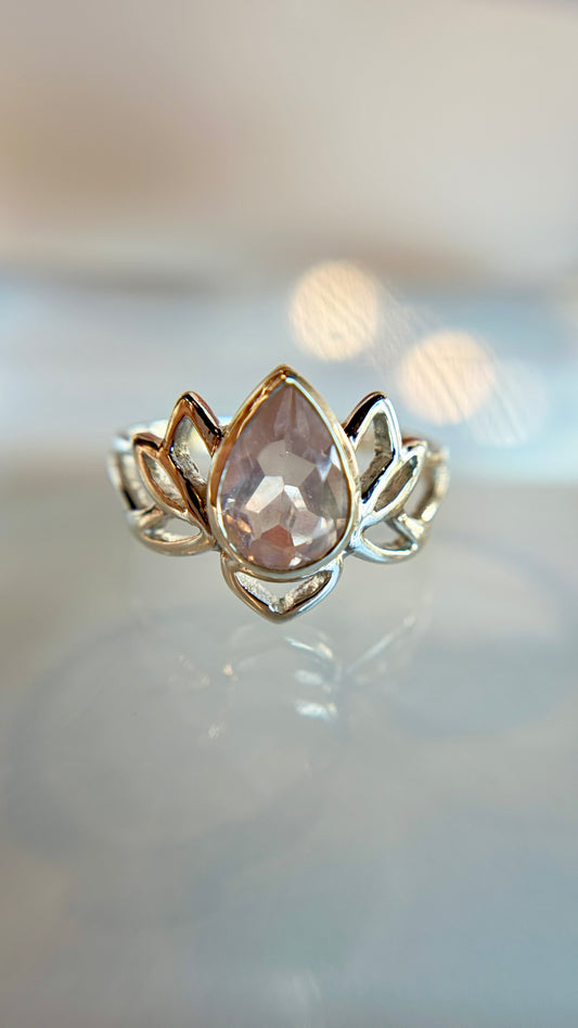 Rose Quartz Lotus Ring Size 8