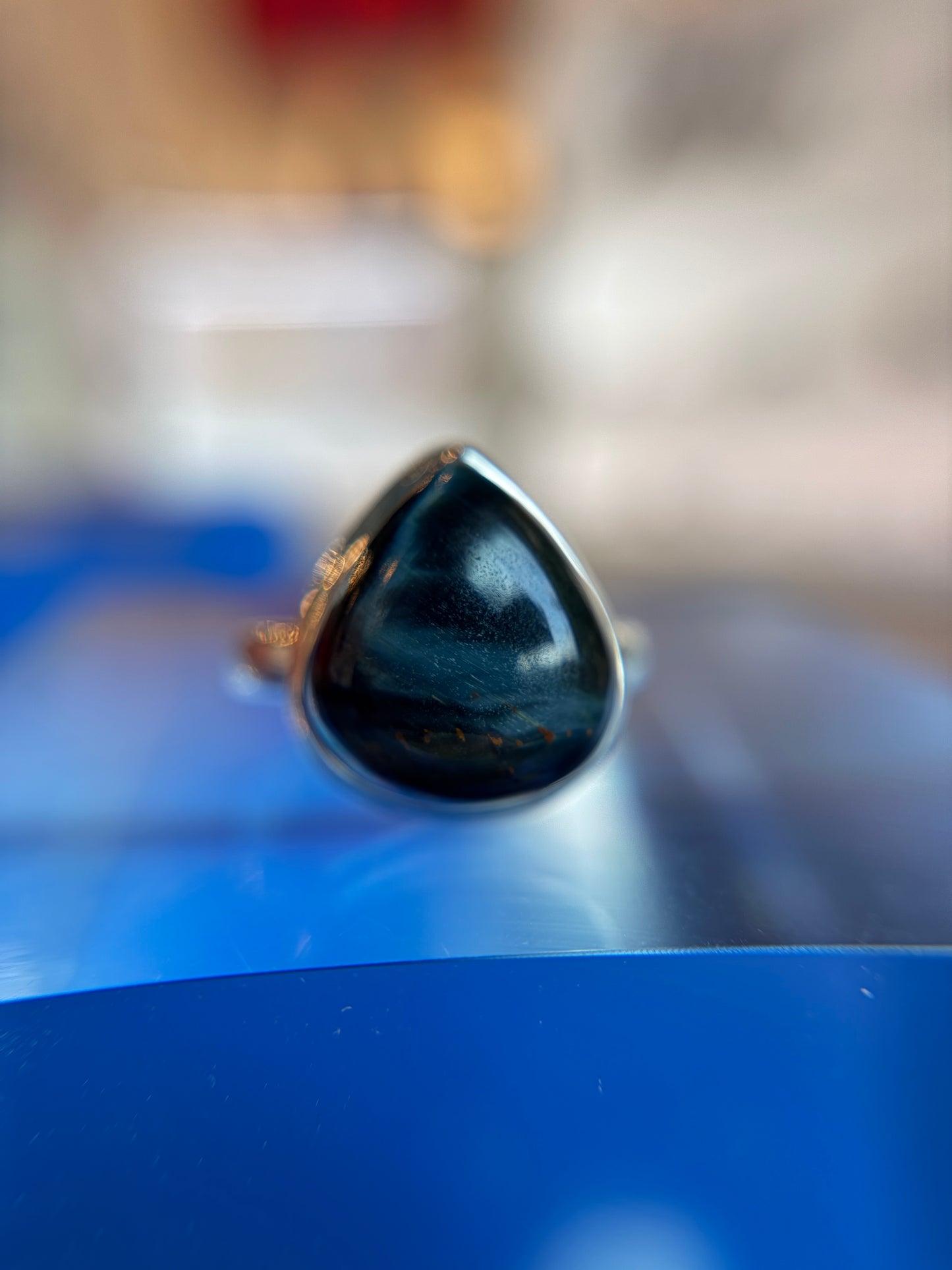 Blue Tiger’s Eye Ring Size 11 Sterling Silver