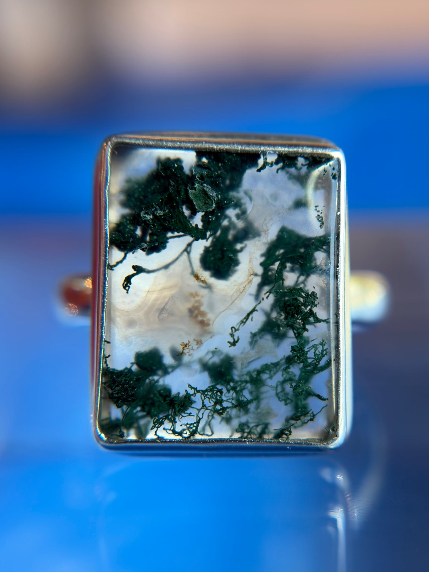 Moss Agate Ring Size 10 Sterling Silver