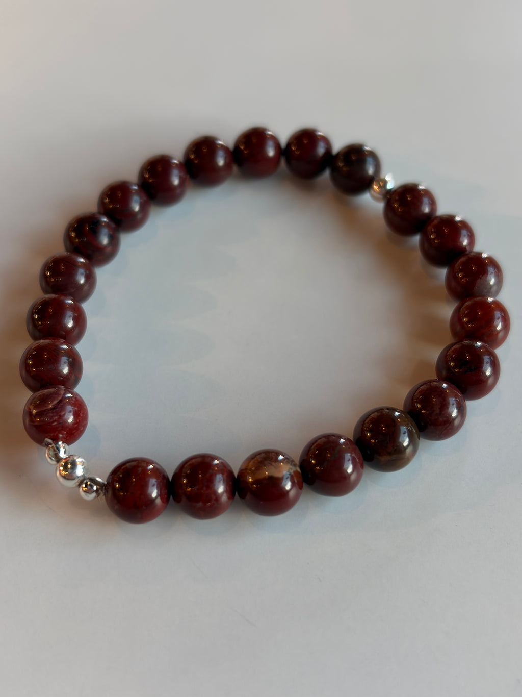 Red Jasper Bracelet 8mm Sterling Silver