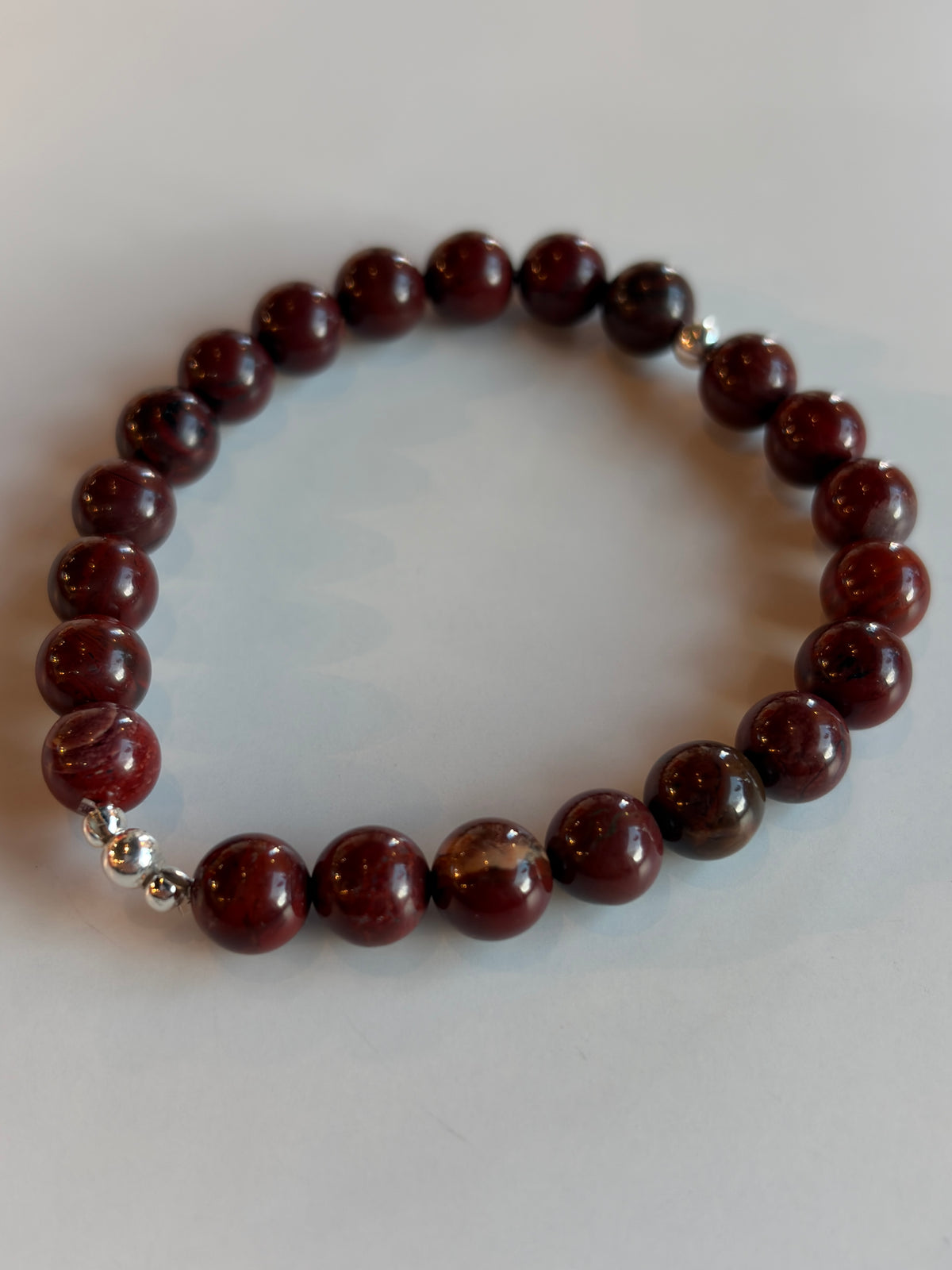 Red Jasper Bracelet 8mm Sterling Silver