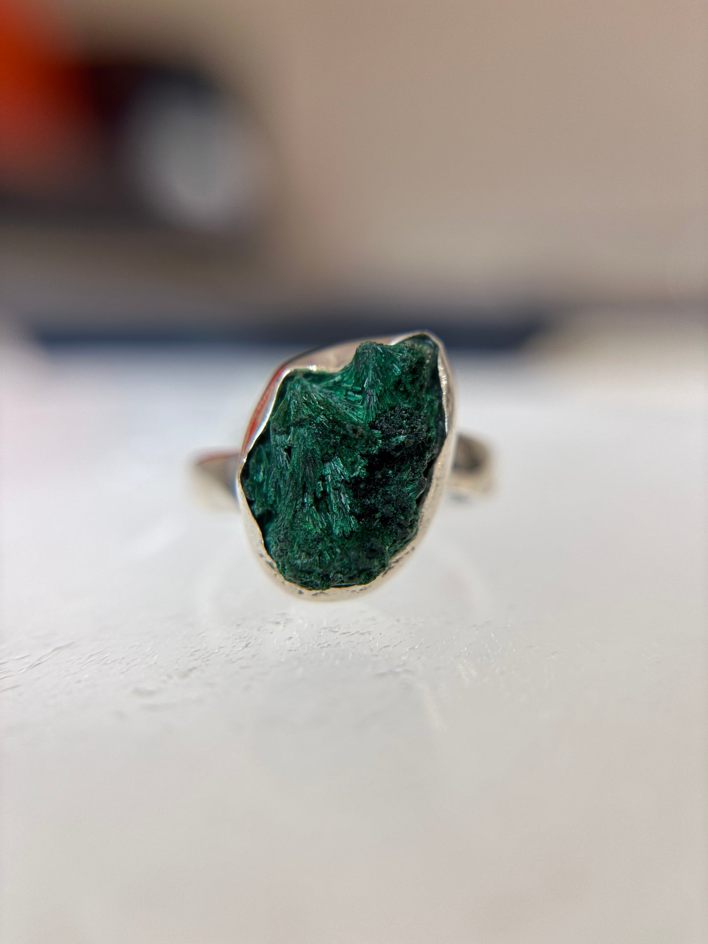 Malachite Druzy Sterling Silver Ring Size 6
