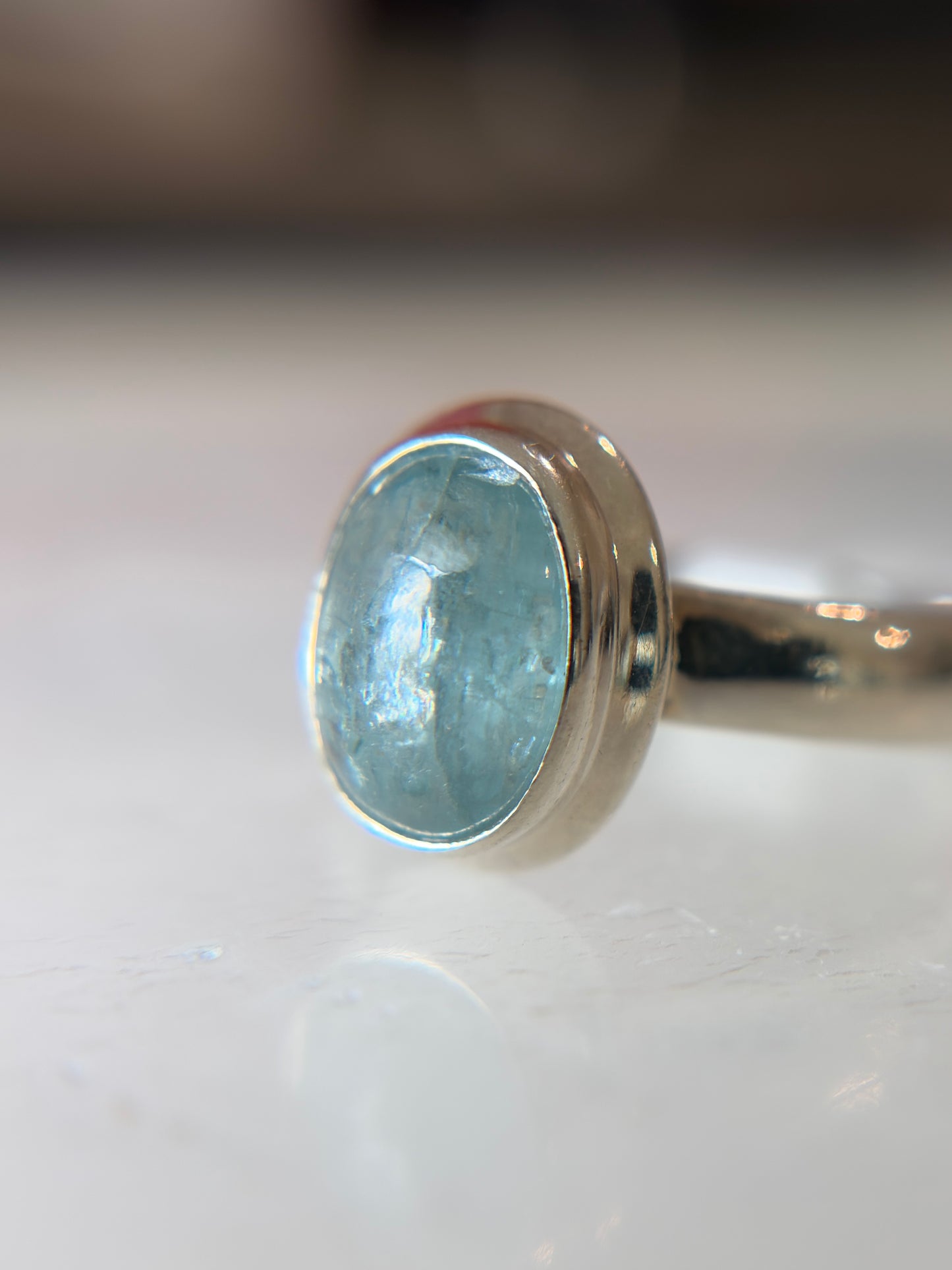 Aqua Kyanite Ring Size 7 Sterling Silver