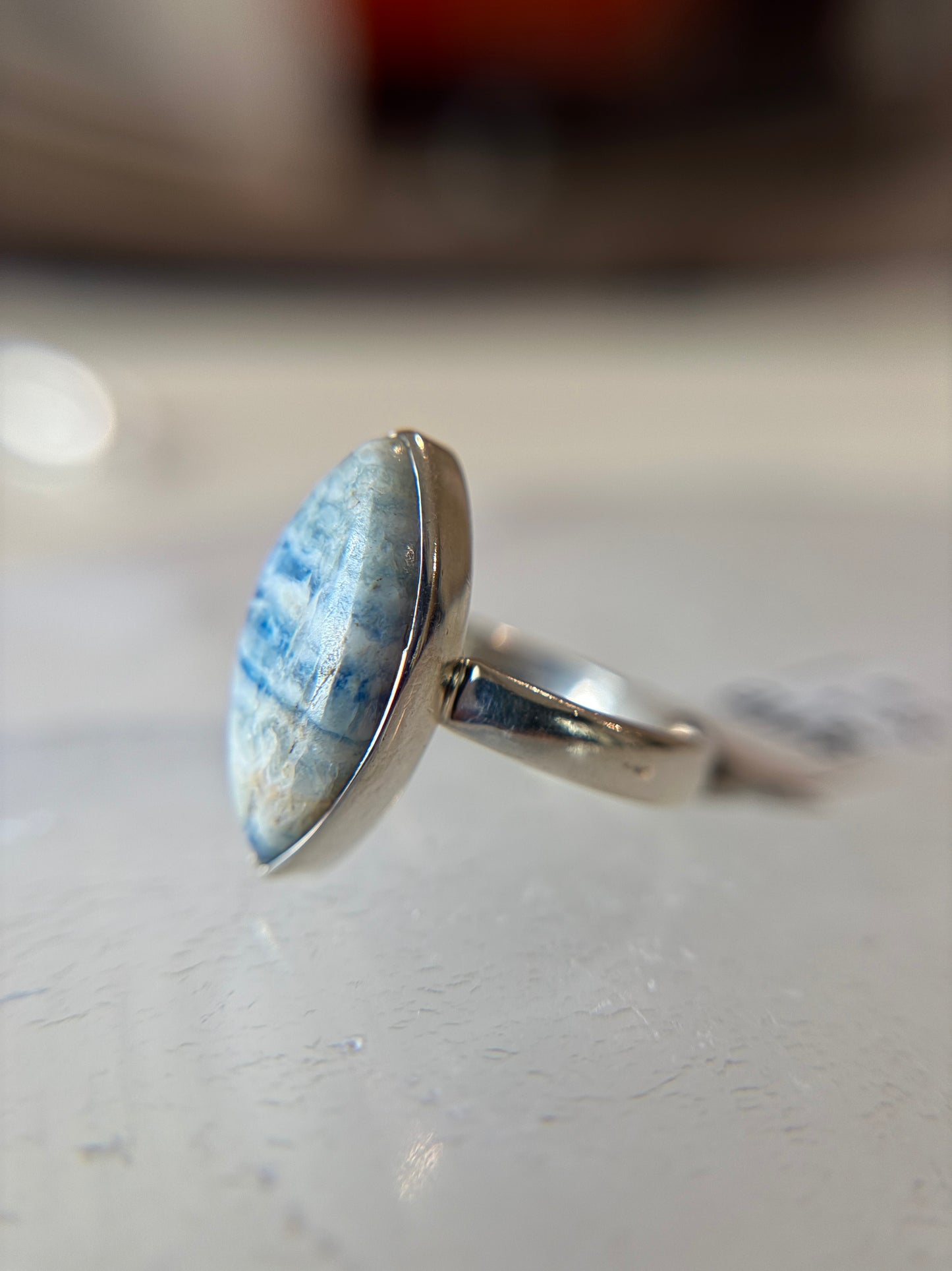 Blue Scheelite Ring Size 8 Sterling Silver