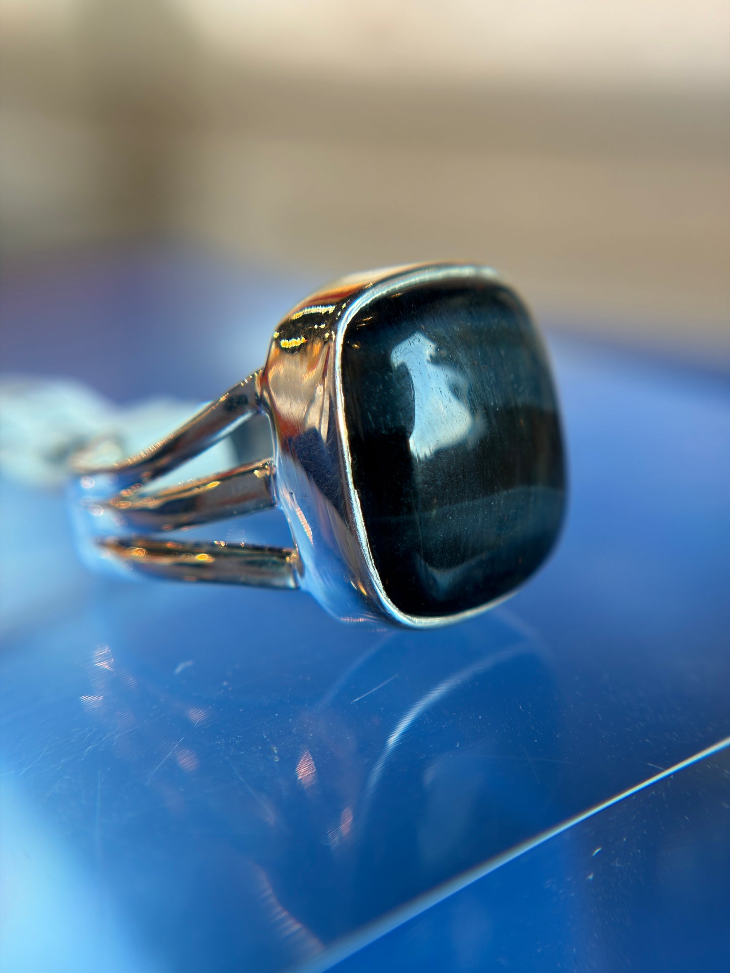 Blue Tiger’s Eye Ring Size 5 Sterling Silver