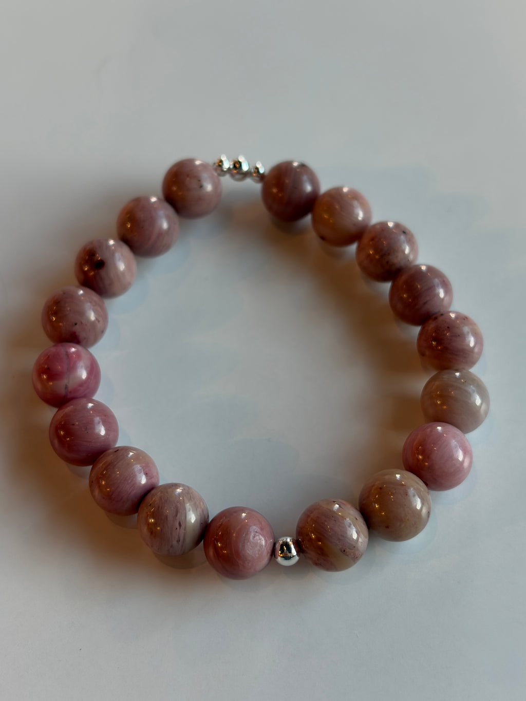 Rhodonite Bracelet 10mm Sterling Silver