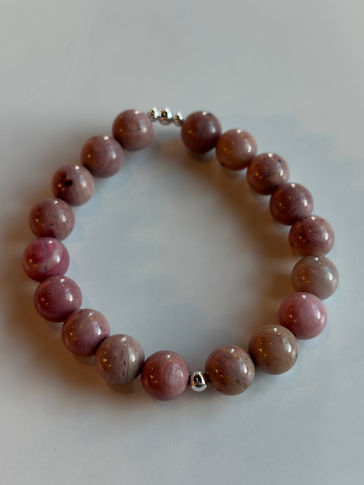 Rhodonite Bracelet 10mm Sterling Silver