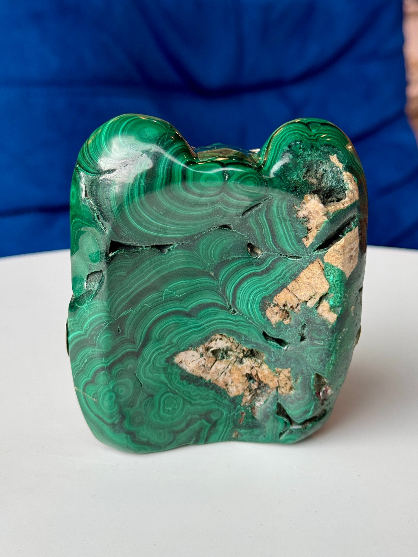 Malachite Sculpture with Tigers Eye and 95% Silver Accents