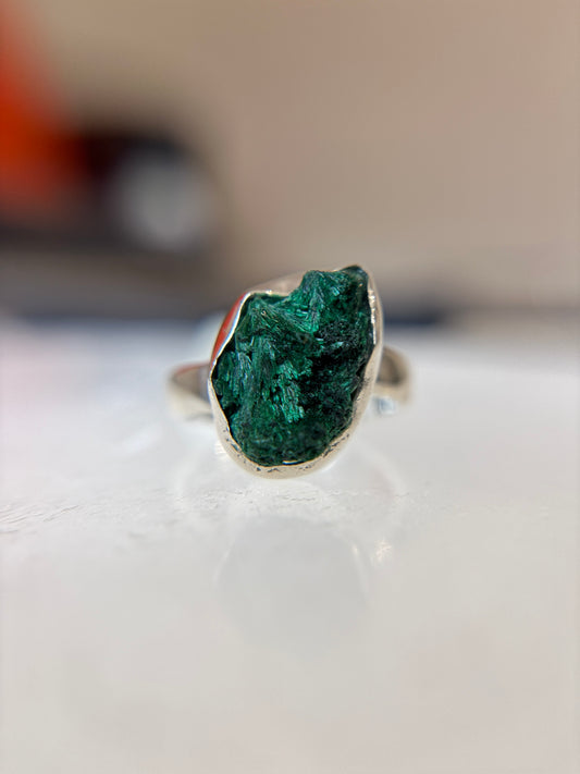 Malachite Druzy Sterling Silver Ring Size 6