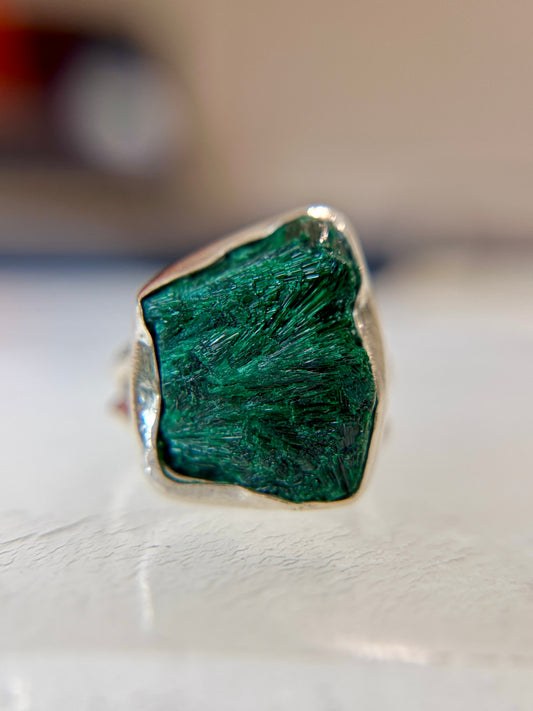 Malachite Druzy Sterling Silver Ring Size 5