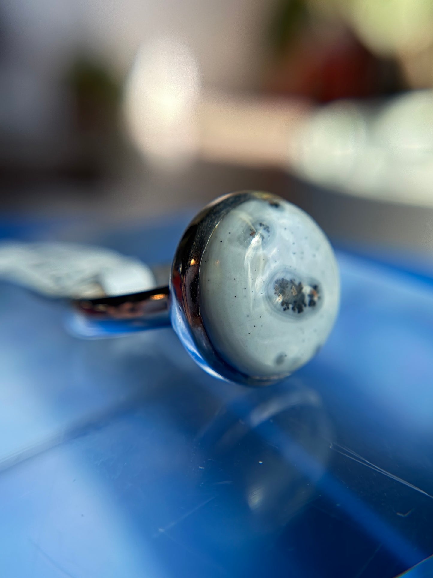 White Malingo Jasper Ring Size 7.5 Sterling Silver