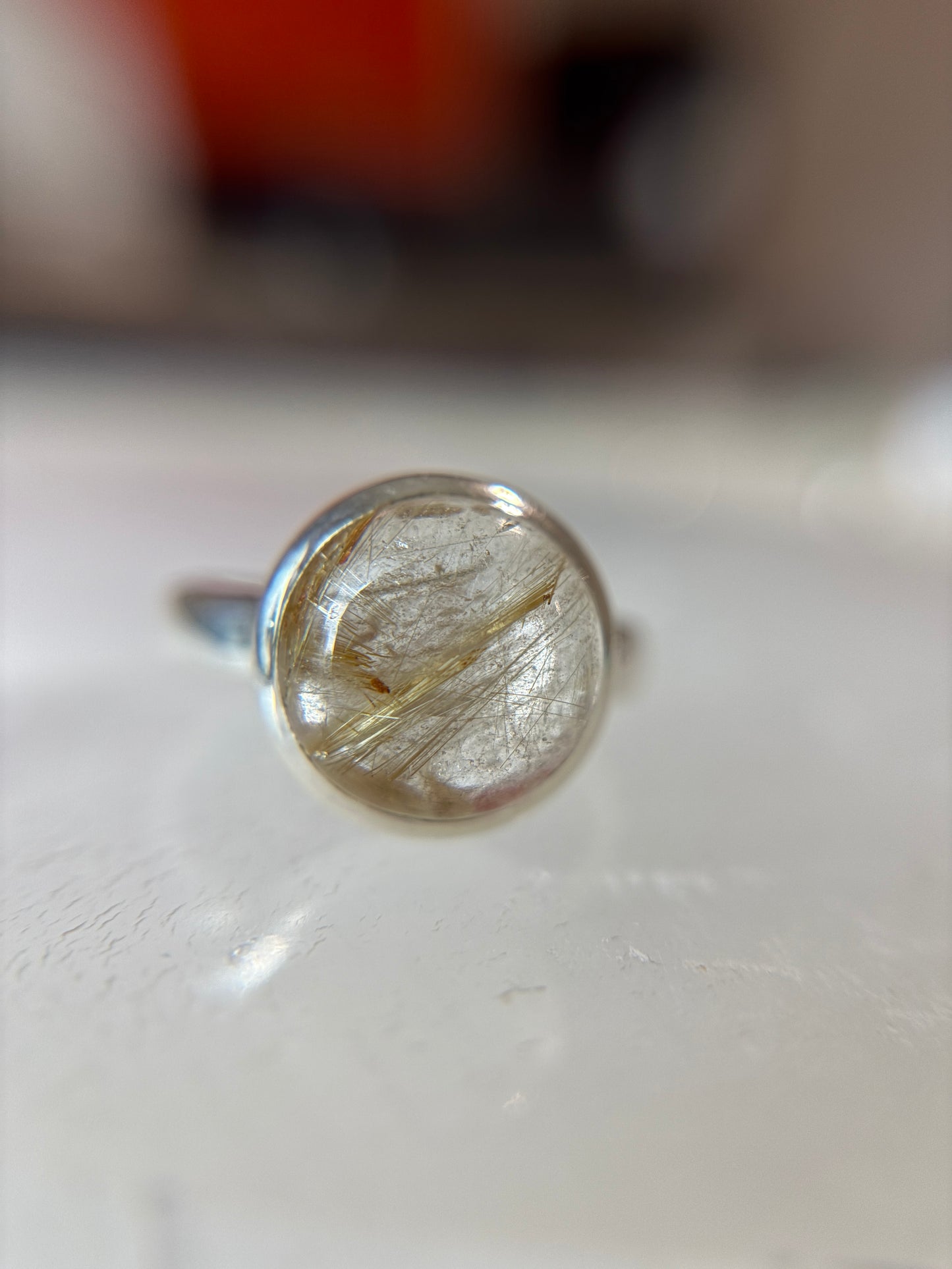 Gold Rutilated Quartz Ring Size 11 Sterling Silver
