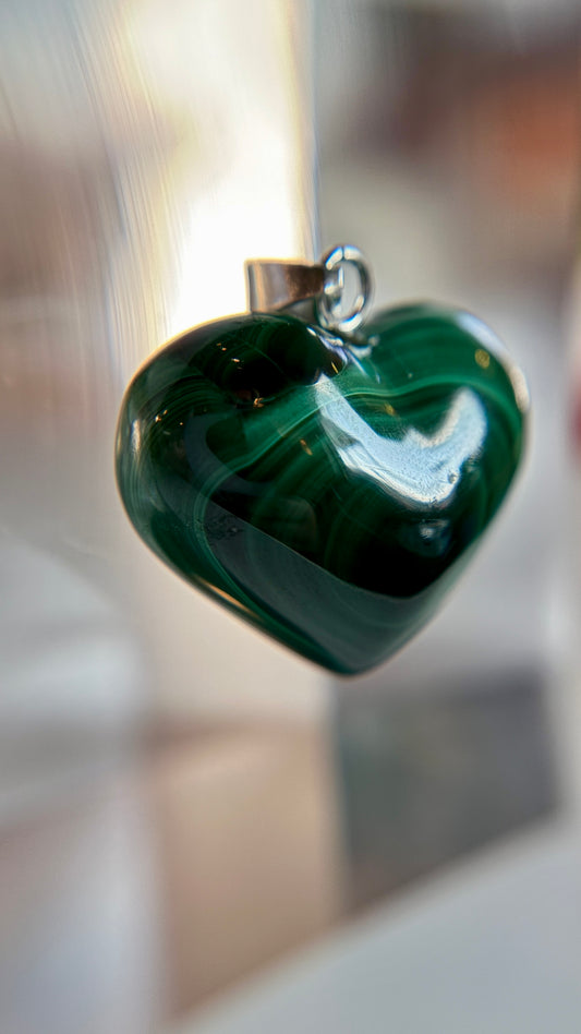 Large Malachite Hearts from Mexico with Sterling Silver Hardware