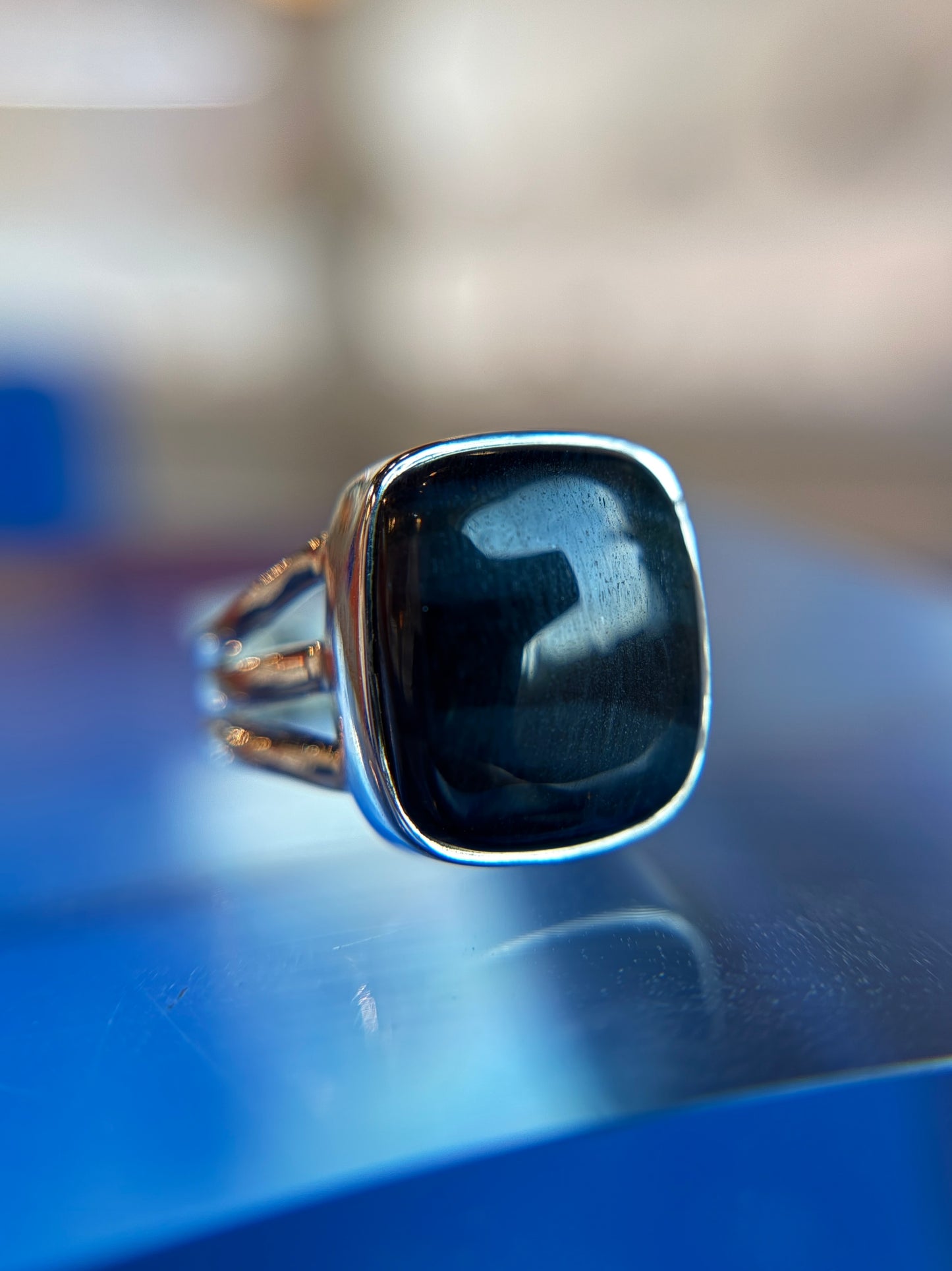 Blue Tiger’s Eye Ring Size 5 Sterling Silver