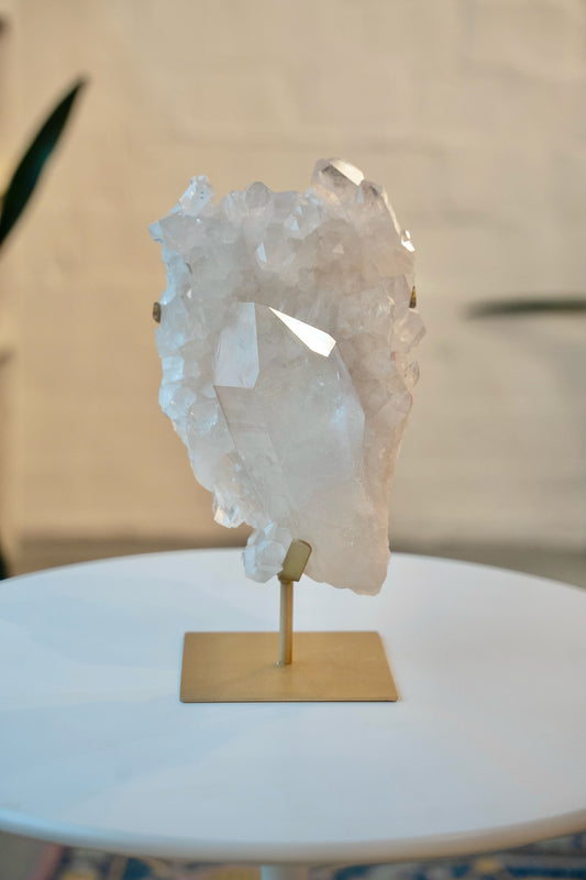 Large Clear Quartz Cluster on custom stand