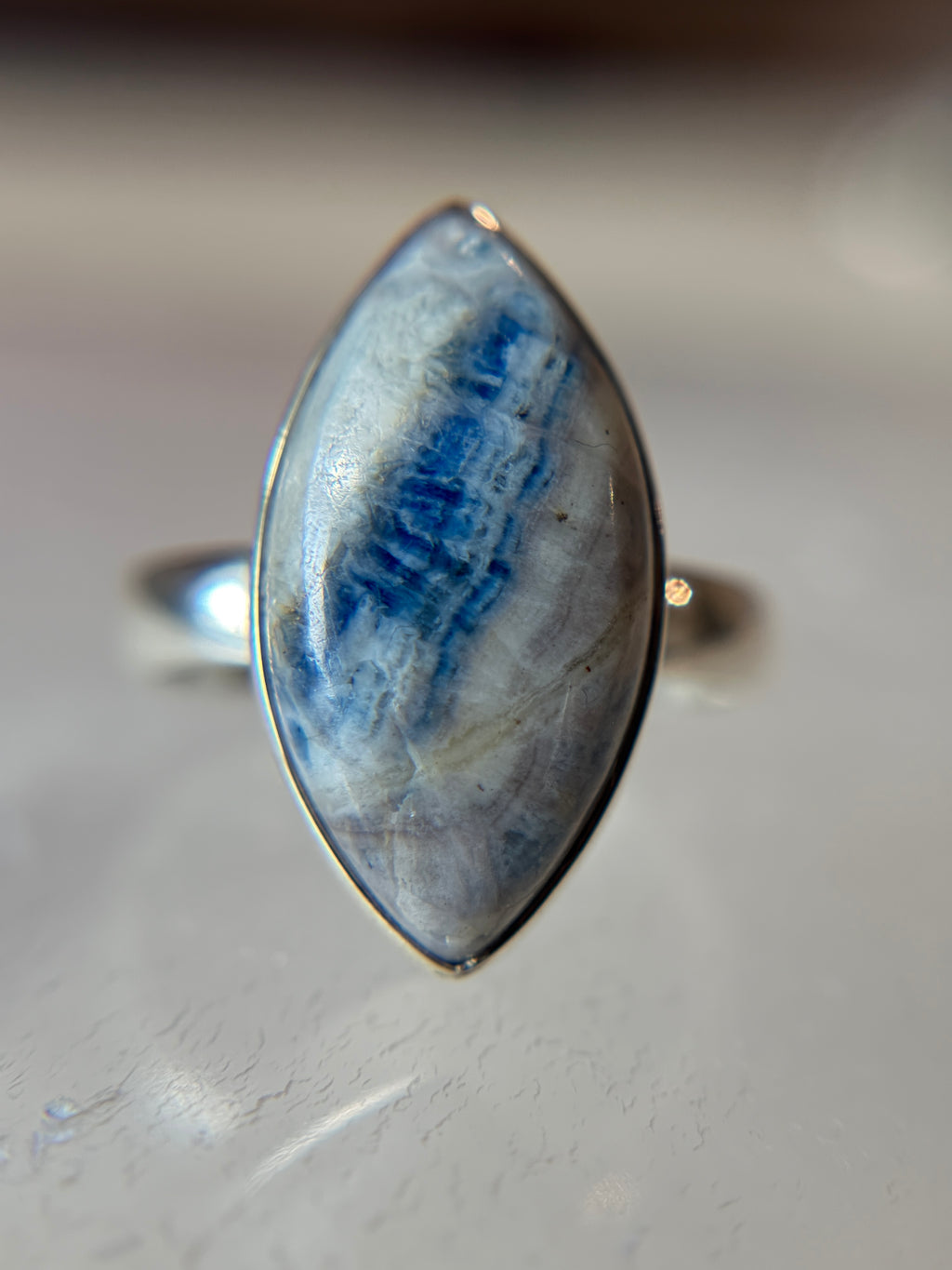 Blue Scheelite Ring Size 7 Sterling Silver