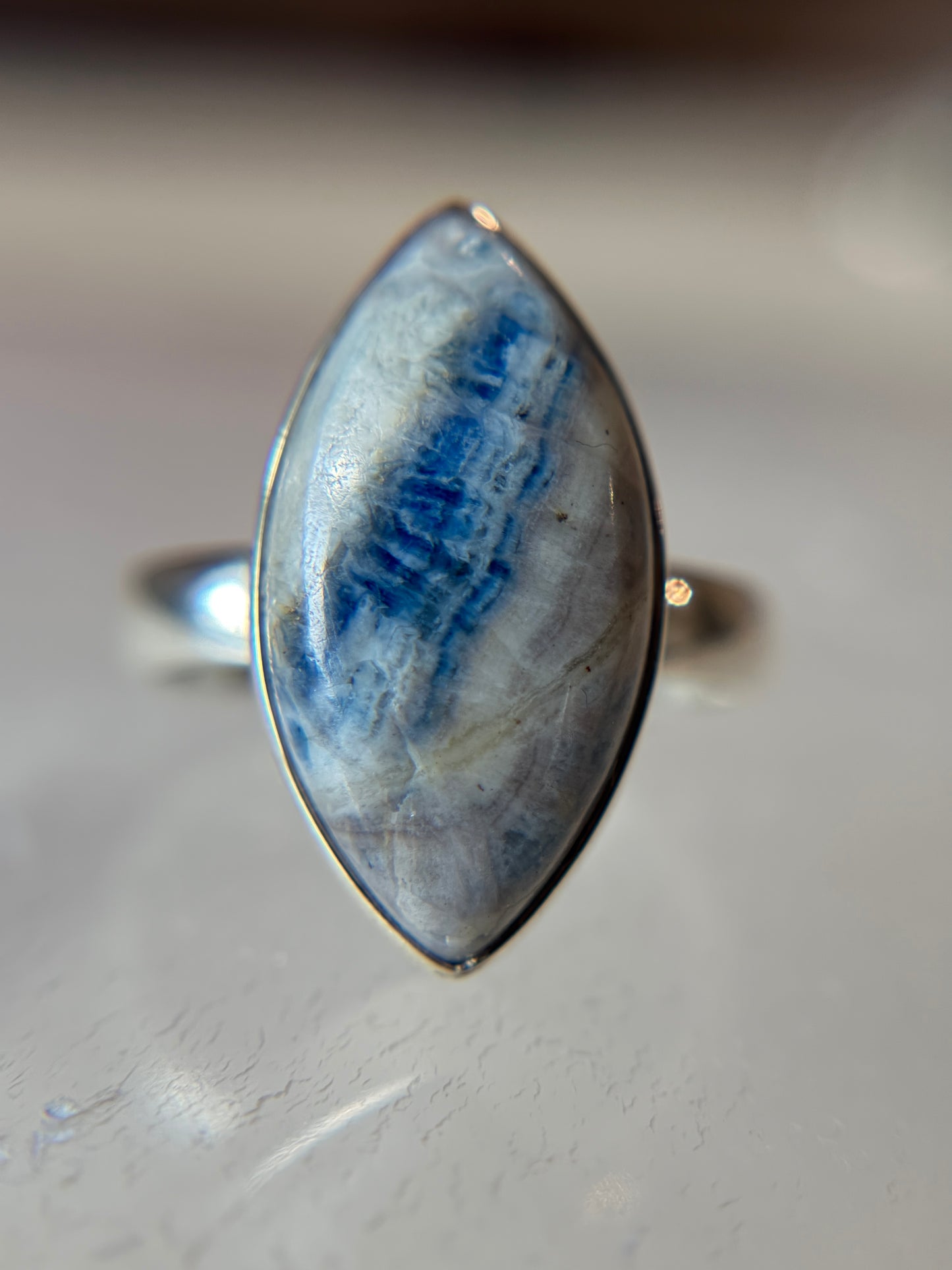 Blue Scheelite Ring Size 7 Sterling Silver