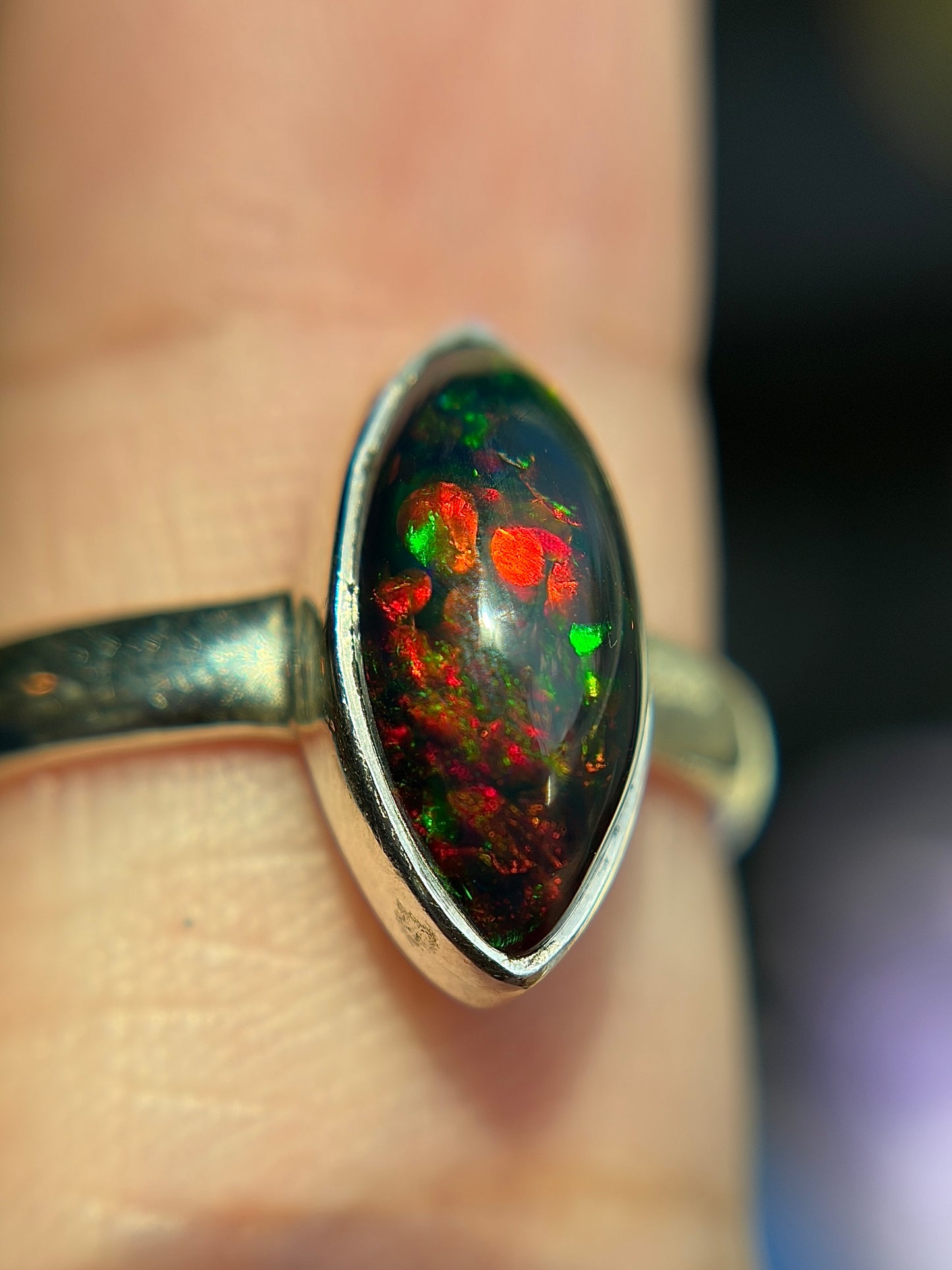 Black Opal Ring Size 8 Sterling Silver