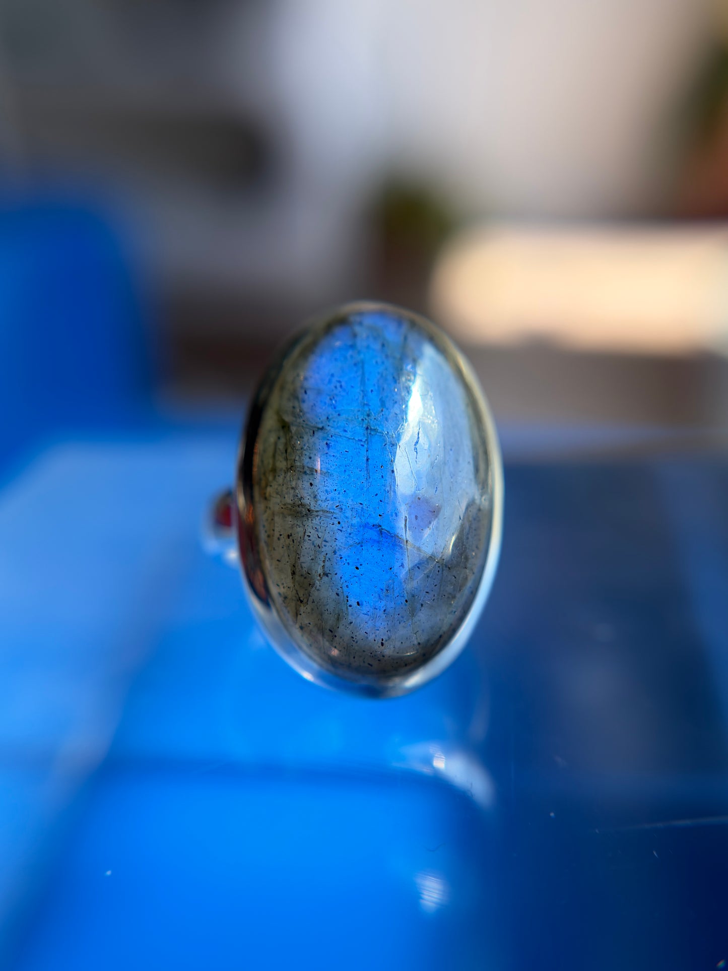 Blue Fire Labradorite Ring Size 4 Sterling Silver