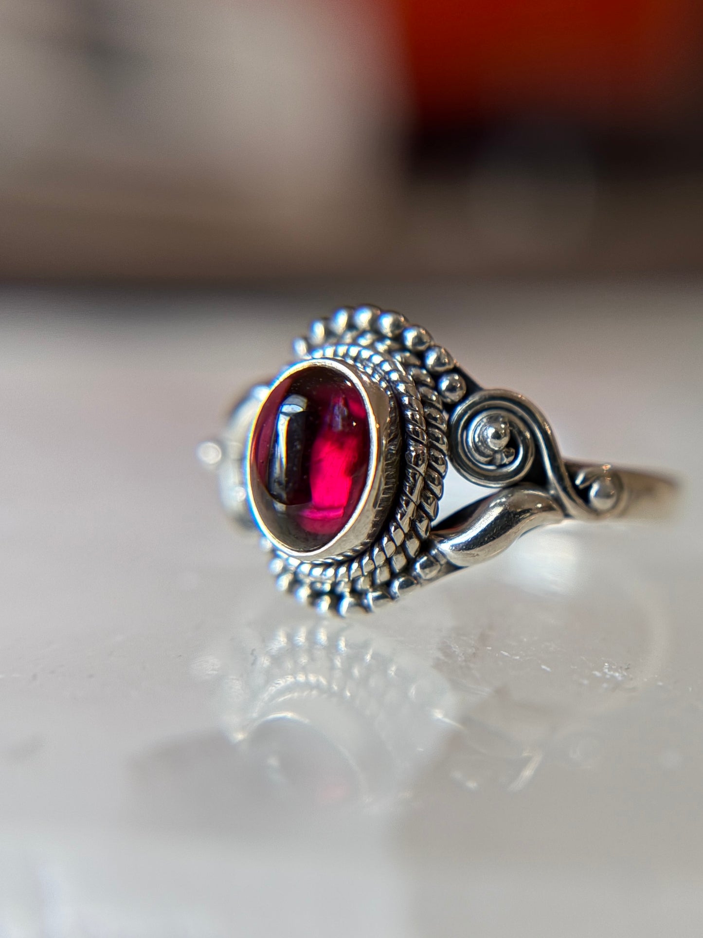 Garnet Ring Size 5 Sterling Silver