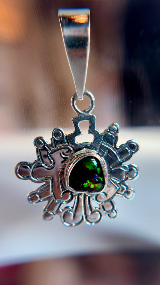 Black Opal Necklace Pendant - .925 Silver