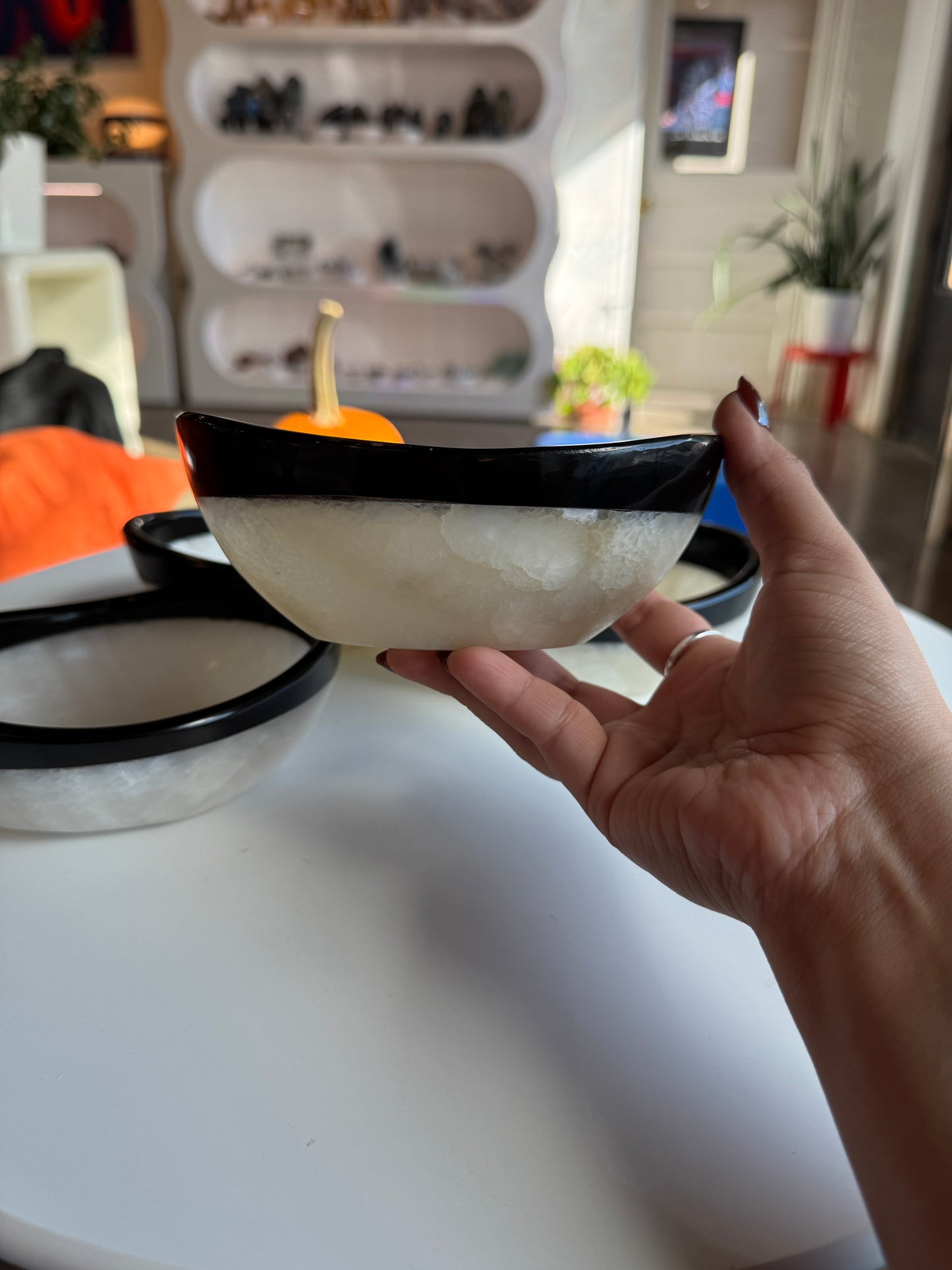 Black Trim White Onyx Bowls