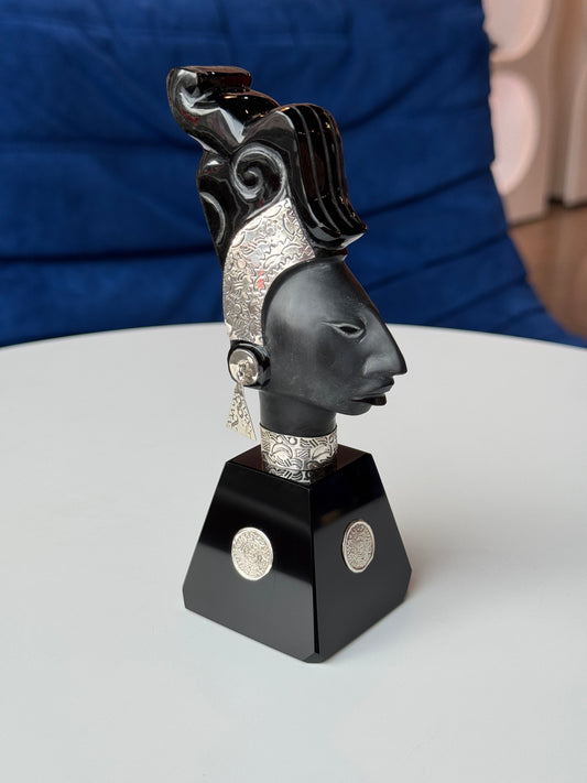 Pakal The Great | Obsidian Mayan Sculpture | 95% Silver