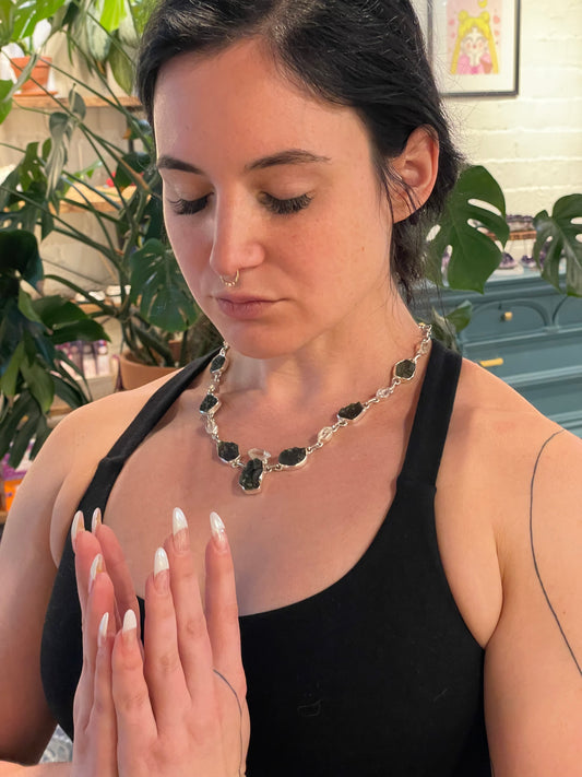 Moldavite and Herkimer Diamond Necklace