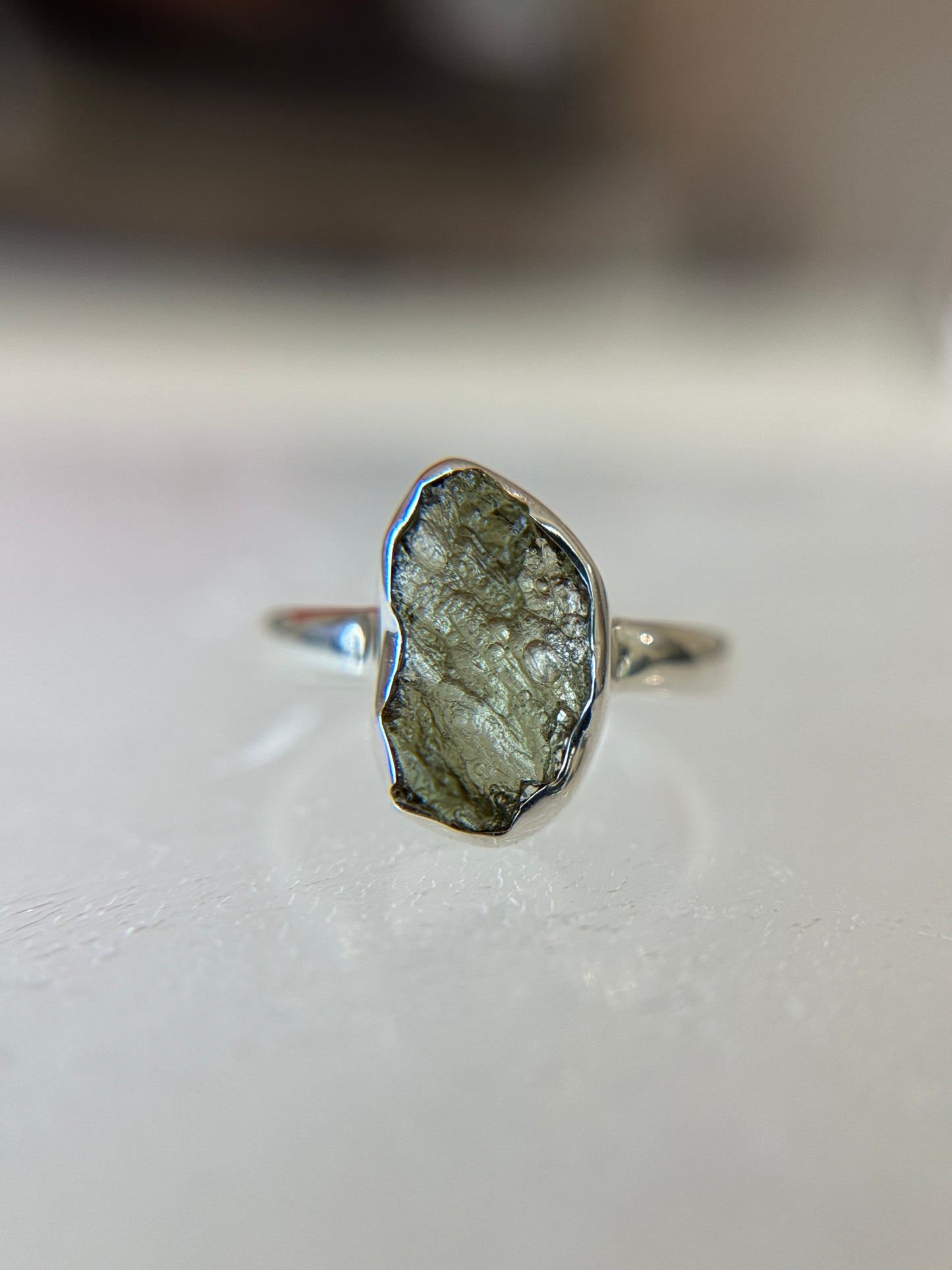 Moldavite Sterling Silver Ring Size 6