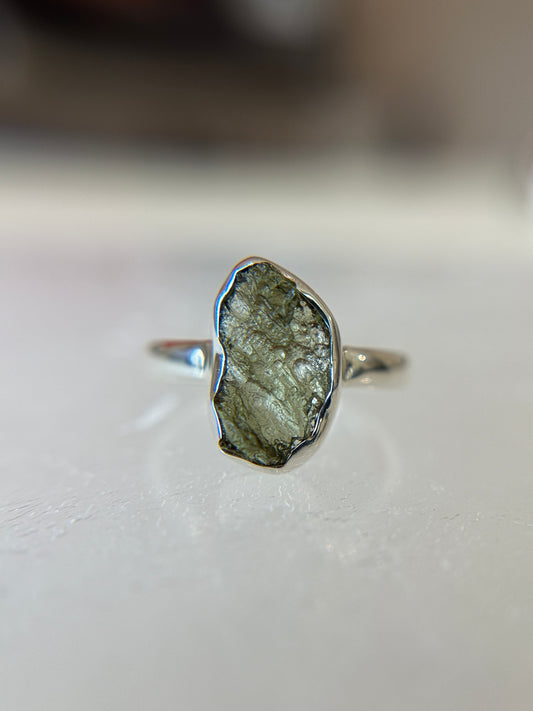 Moldavite Sterling Silver Ring Size 6
