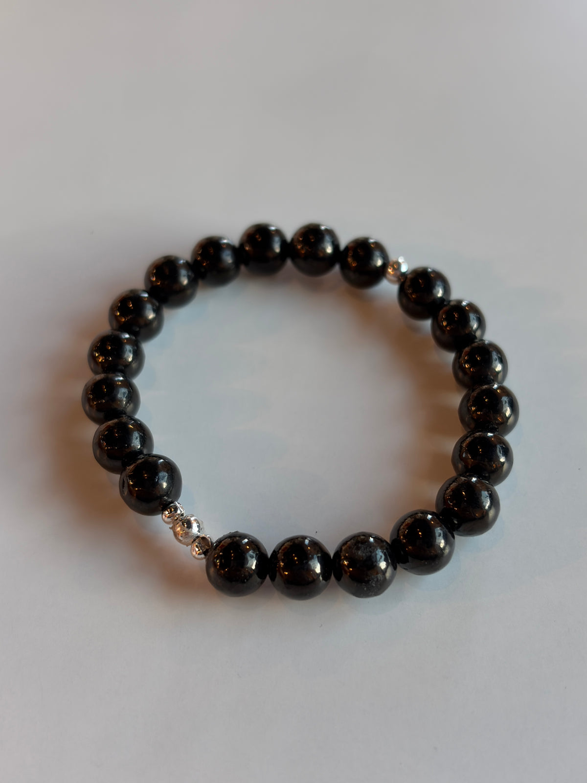 Jet Bracelet 8mm sterling silver