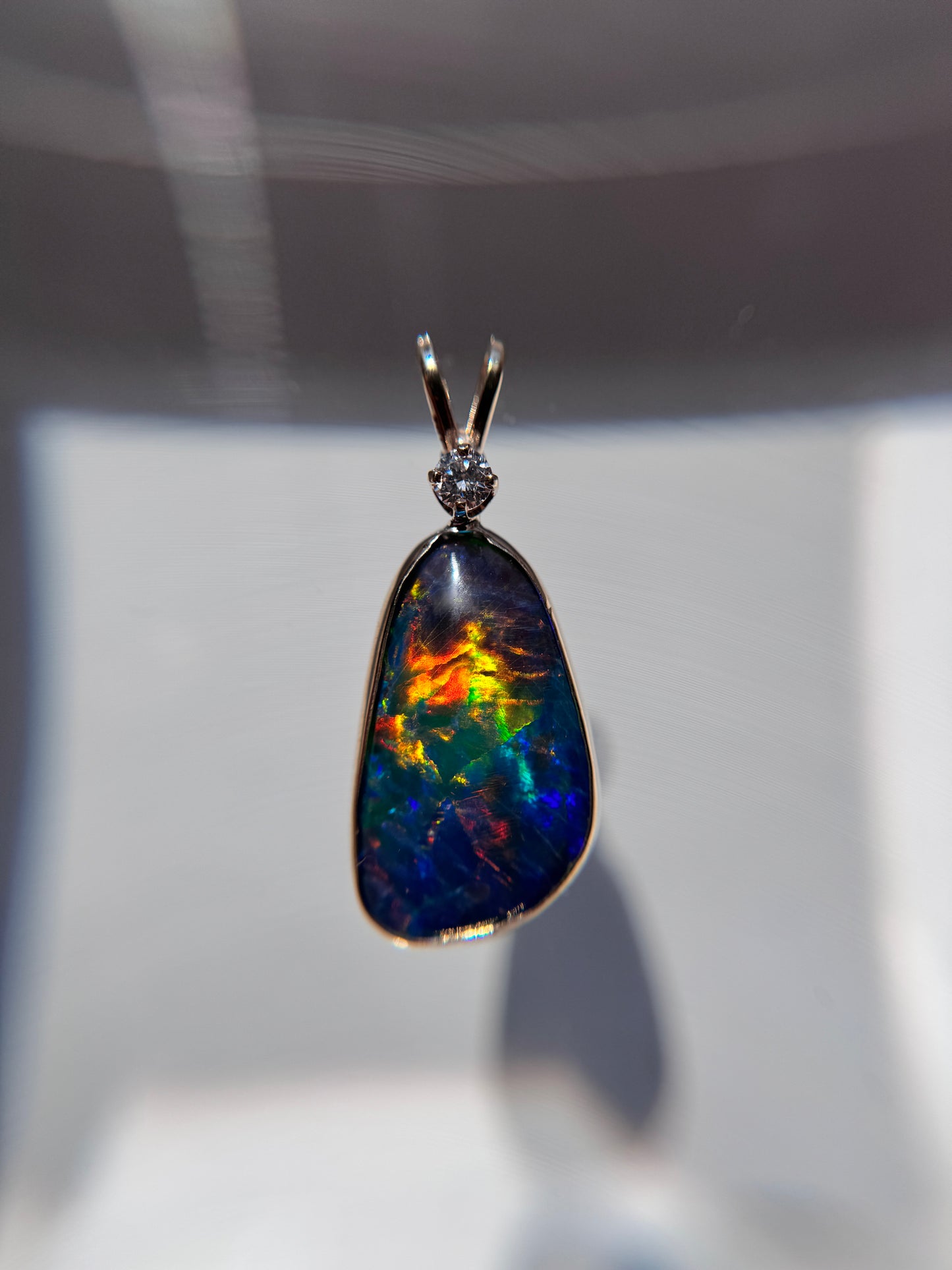 14k Solid Gold Australian Black Opal Pendant with HSI1 Diamond necklace pendant