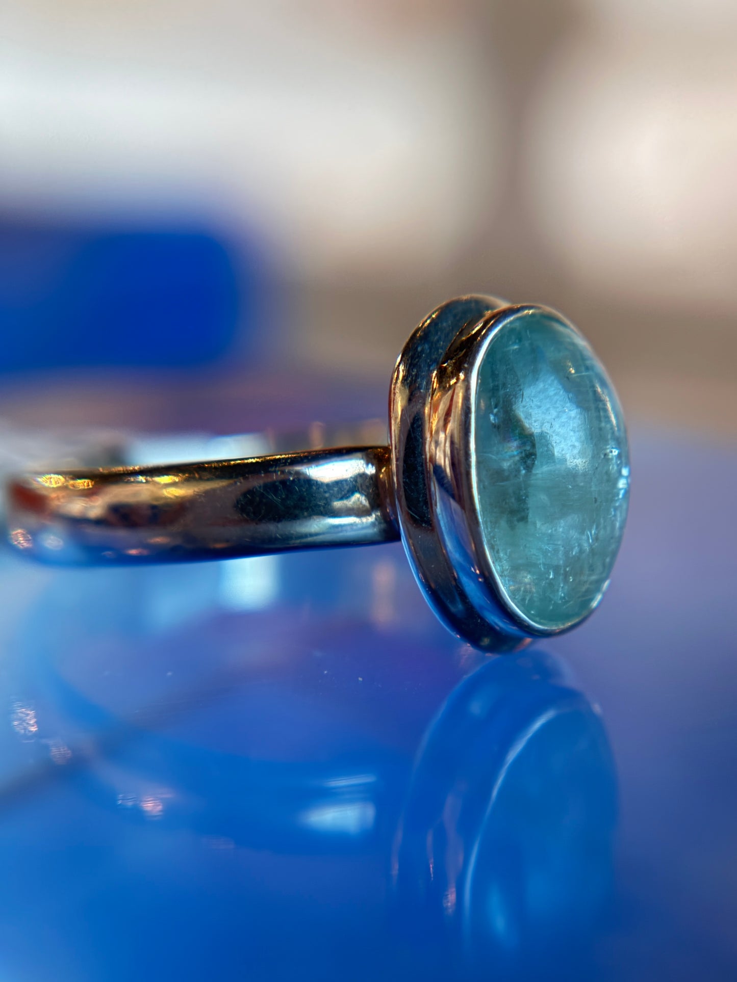 Aqua Kyanite Ring Size 9 Sterling Silver