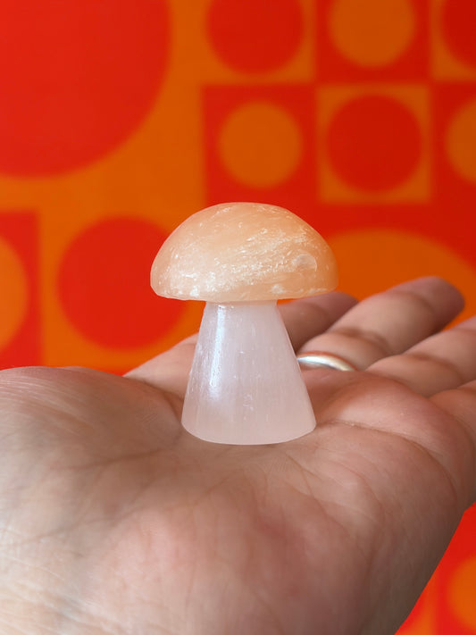 Mini Peach Selenite Mushroom