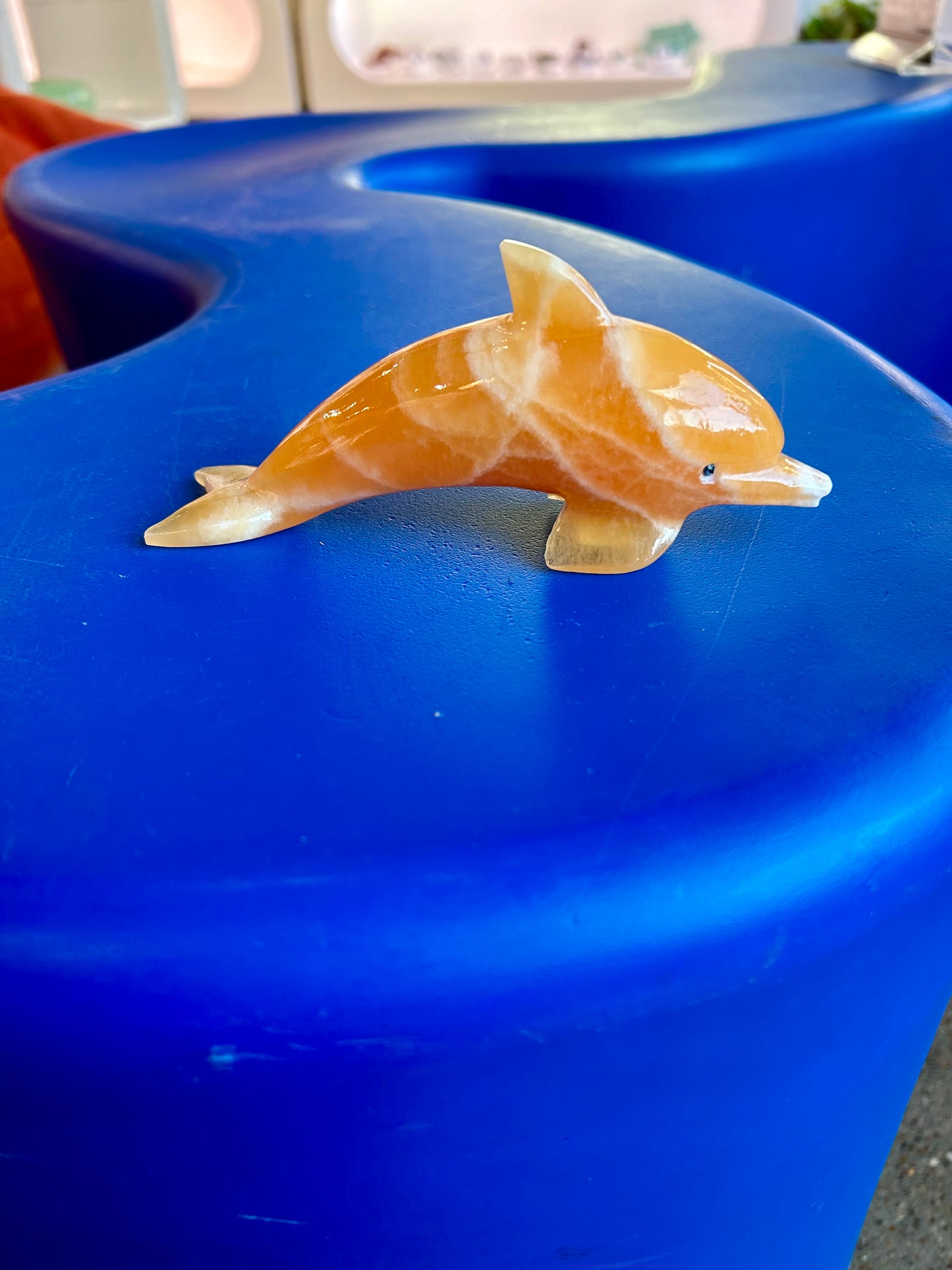 Orange Calcite Dolphin Sculpture