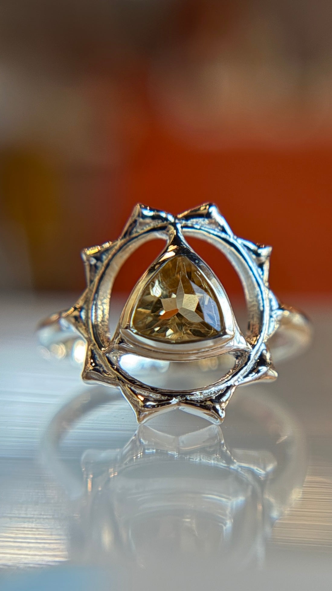 Solar Plexus Chakra Symbol with Citrine Ring Size 5
