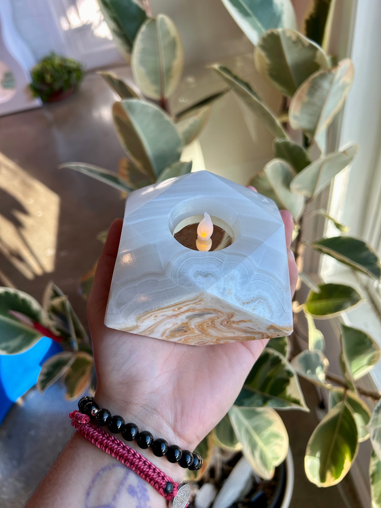 White Mexican Onyx Candle Holder