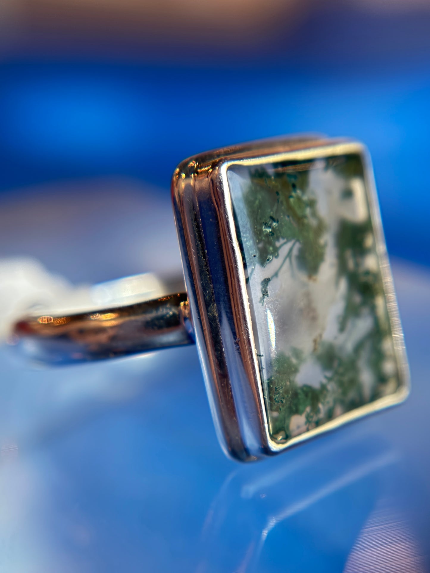 Moss Agate Ring Size 10 Sterling Silver
