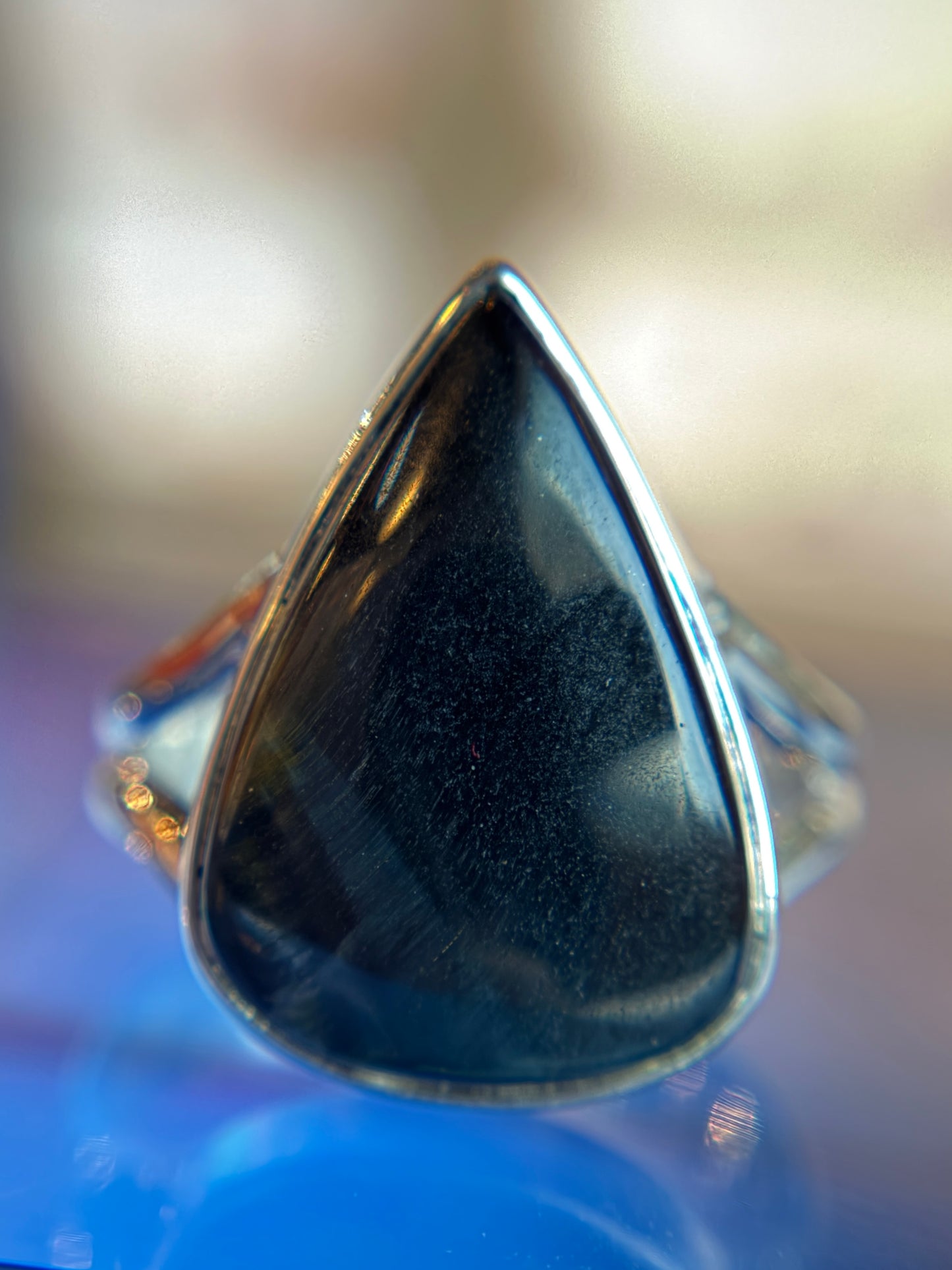 Blue Tiger’s Eye Ring Size 9 Sterling Silver