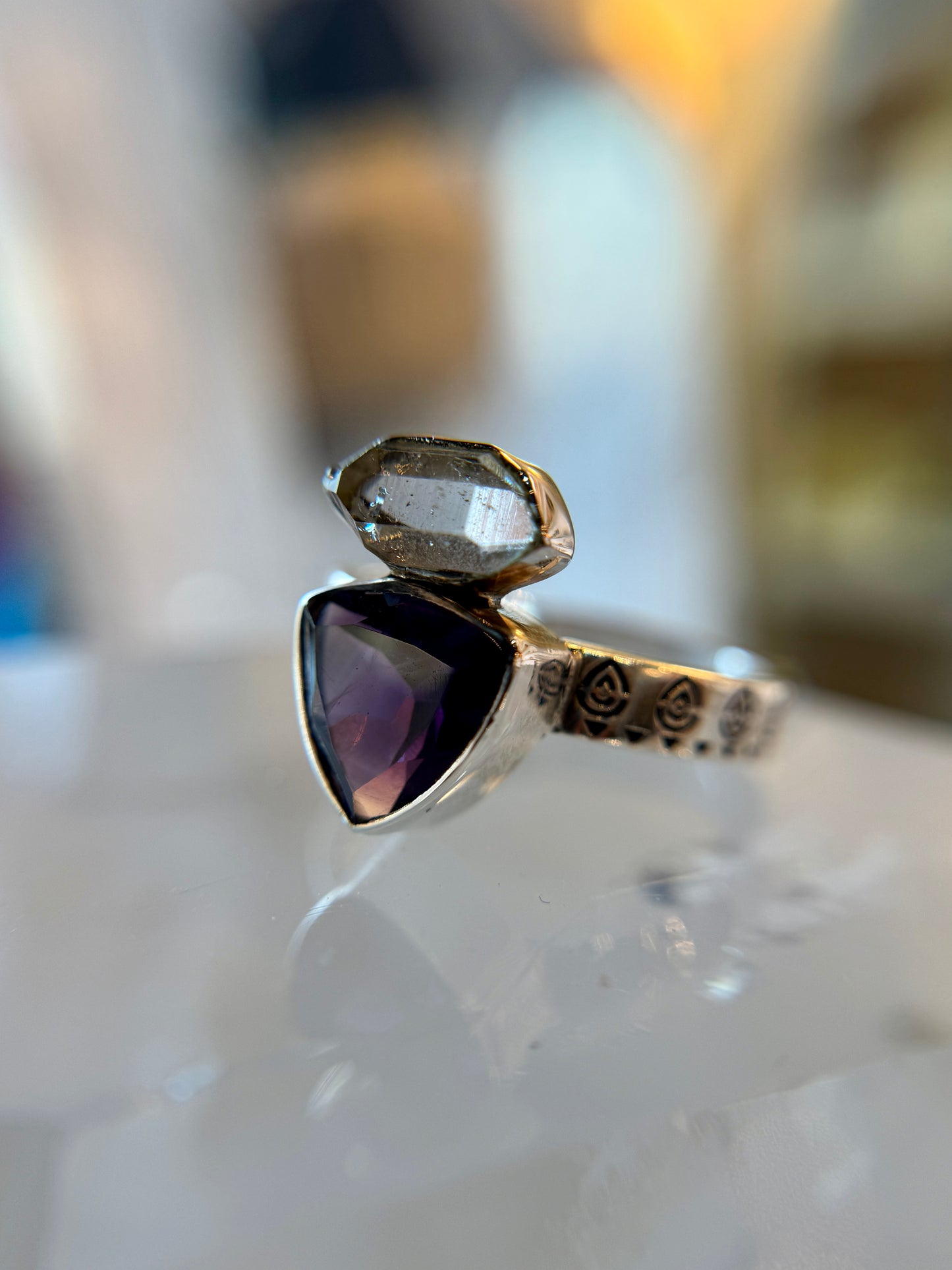 Amethyst Ring With Herkimer Diamond Size 10