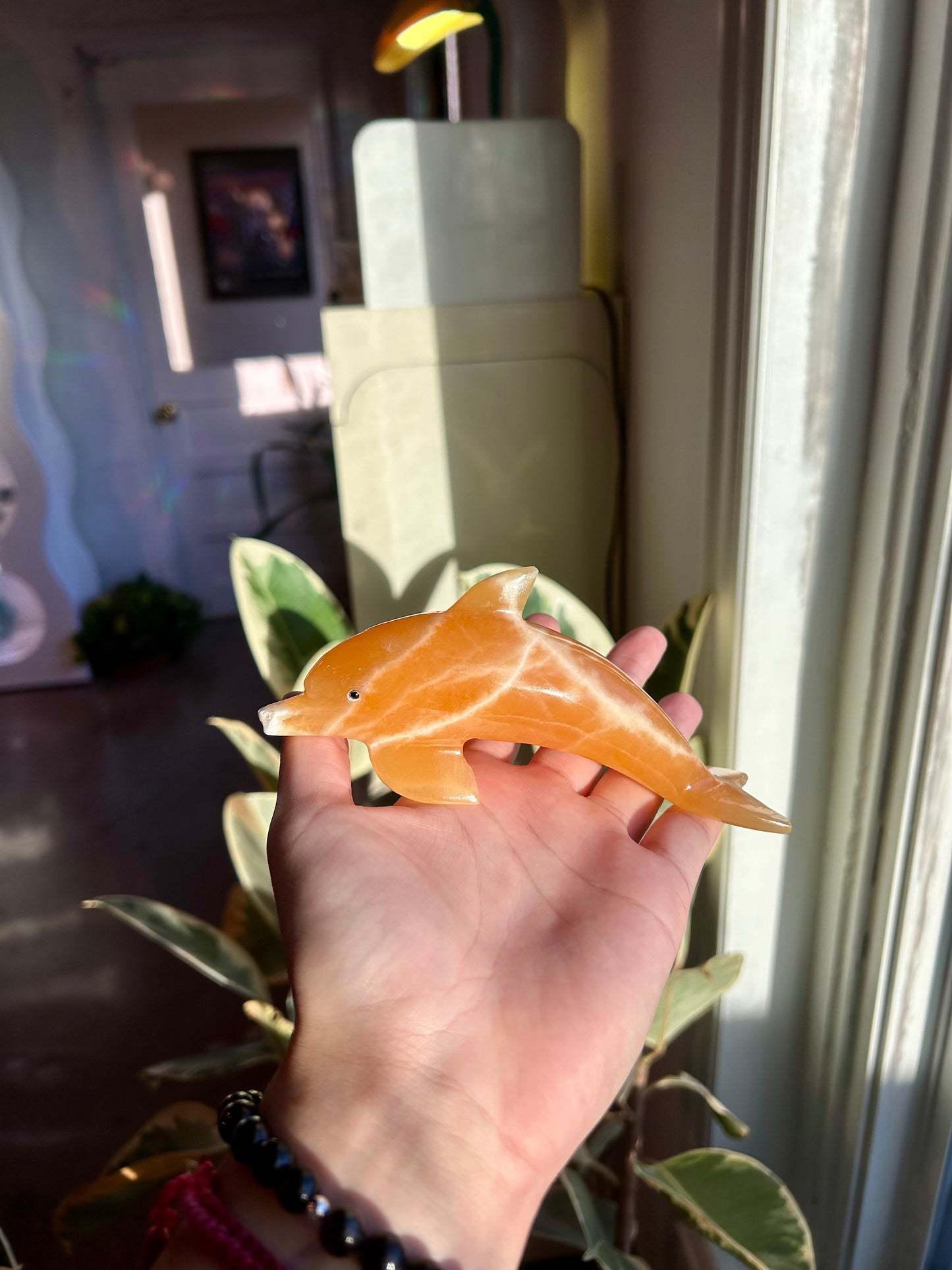 Orange Calcite Dolphin Sculpture