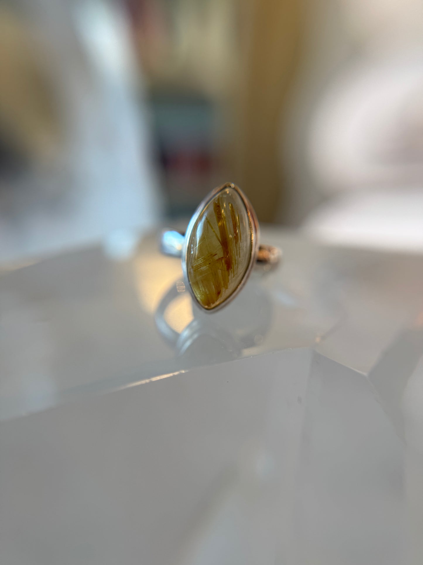 Gold Rutile Quartz Ring Size 5