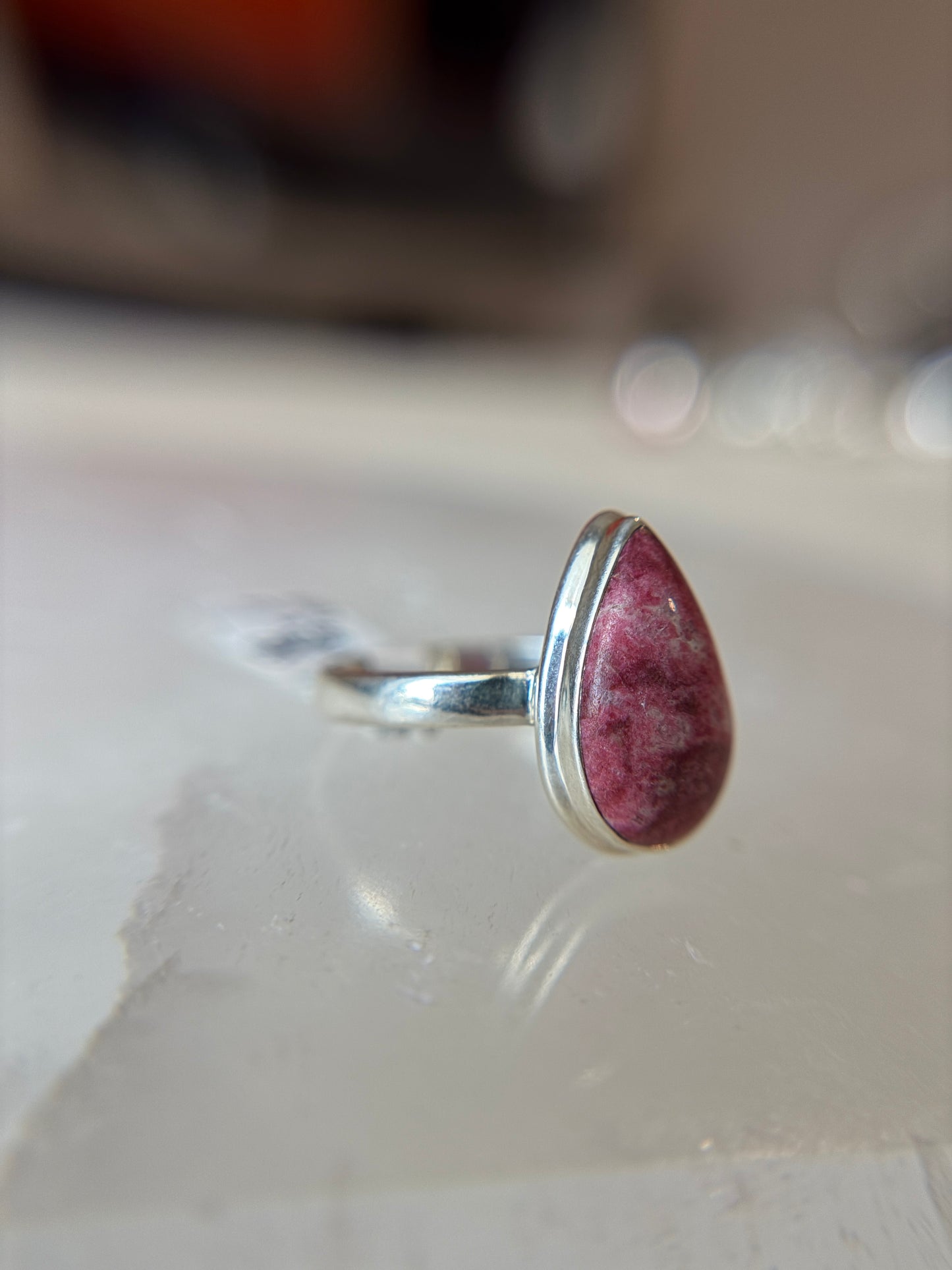 Pink Thulite Ring Size 12 Sterling Silver
